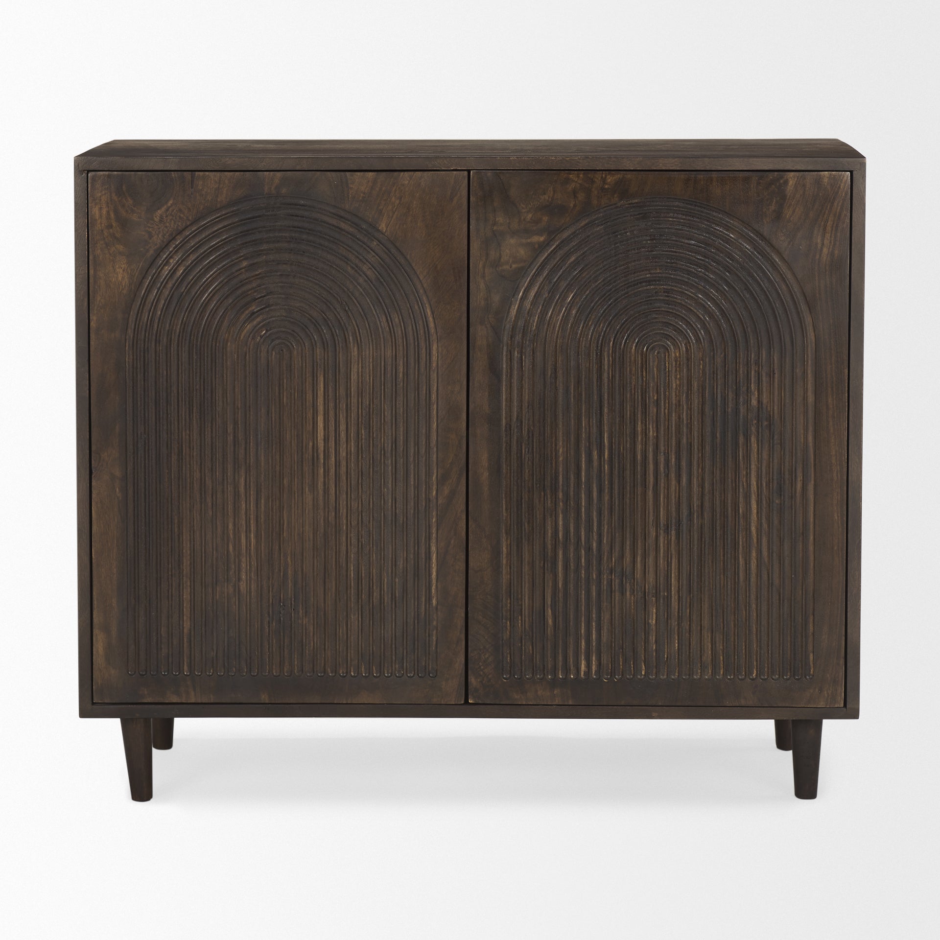 Tucker Dark Brown Wood w/ Carved Arch Pattern 2 Door Cabinet - Central Designs