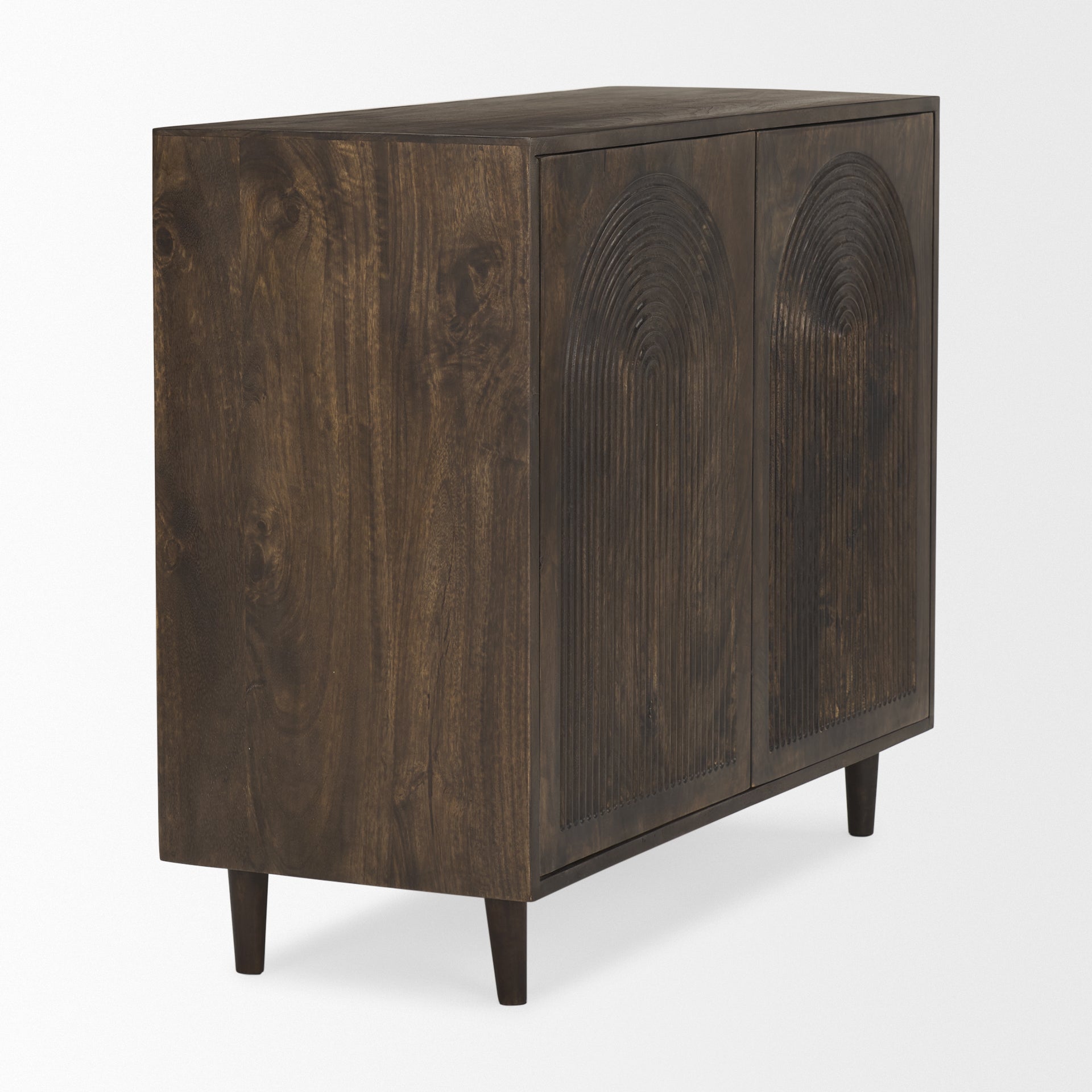 Tucker Dark Brown Wood w/ Carved Arch Pattern 2 Door Cabinet - Central Designs
