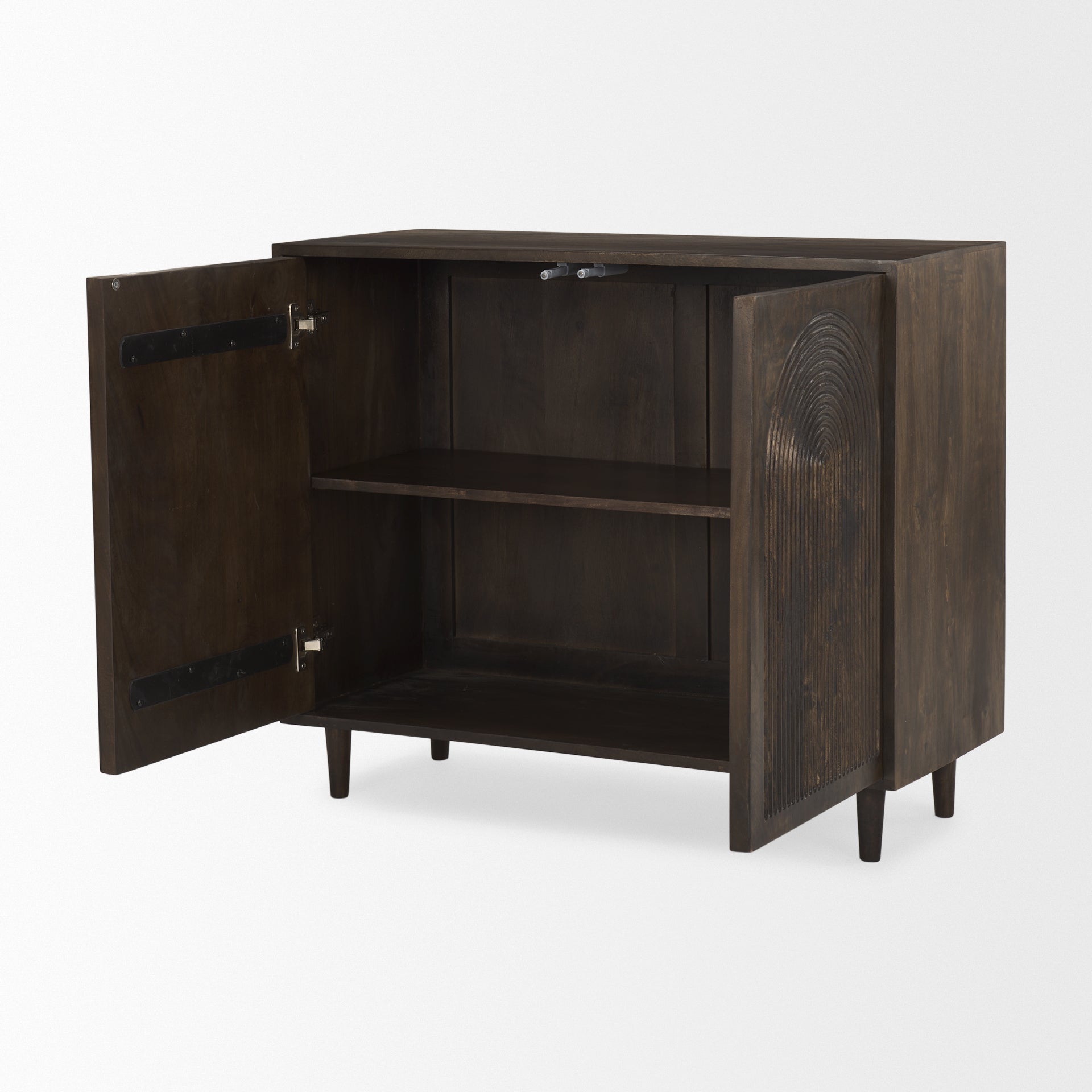 Tucker Dark Brown Wood w/ Carved Arch Pattern 2 Door Cabinet - Central Designs