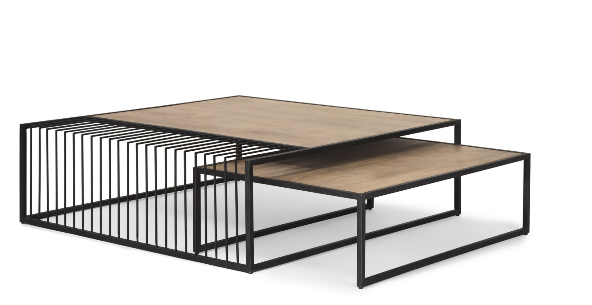 Miles Black Metal w/ Light Wood Nesting Coffee Table - Central Designs