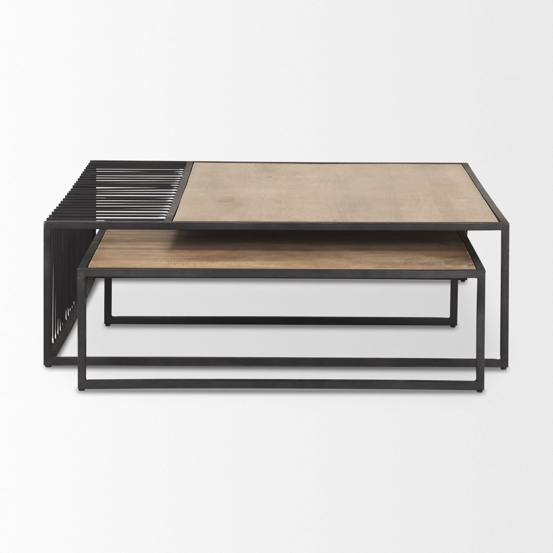Miles Black Metal w/ Light Wood Nesting Coffee Table - Central Designs