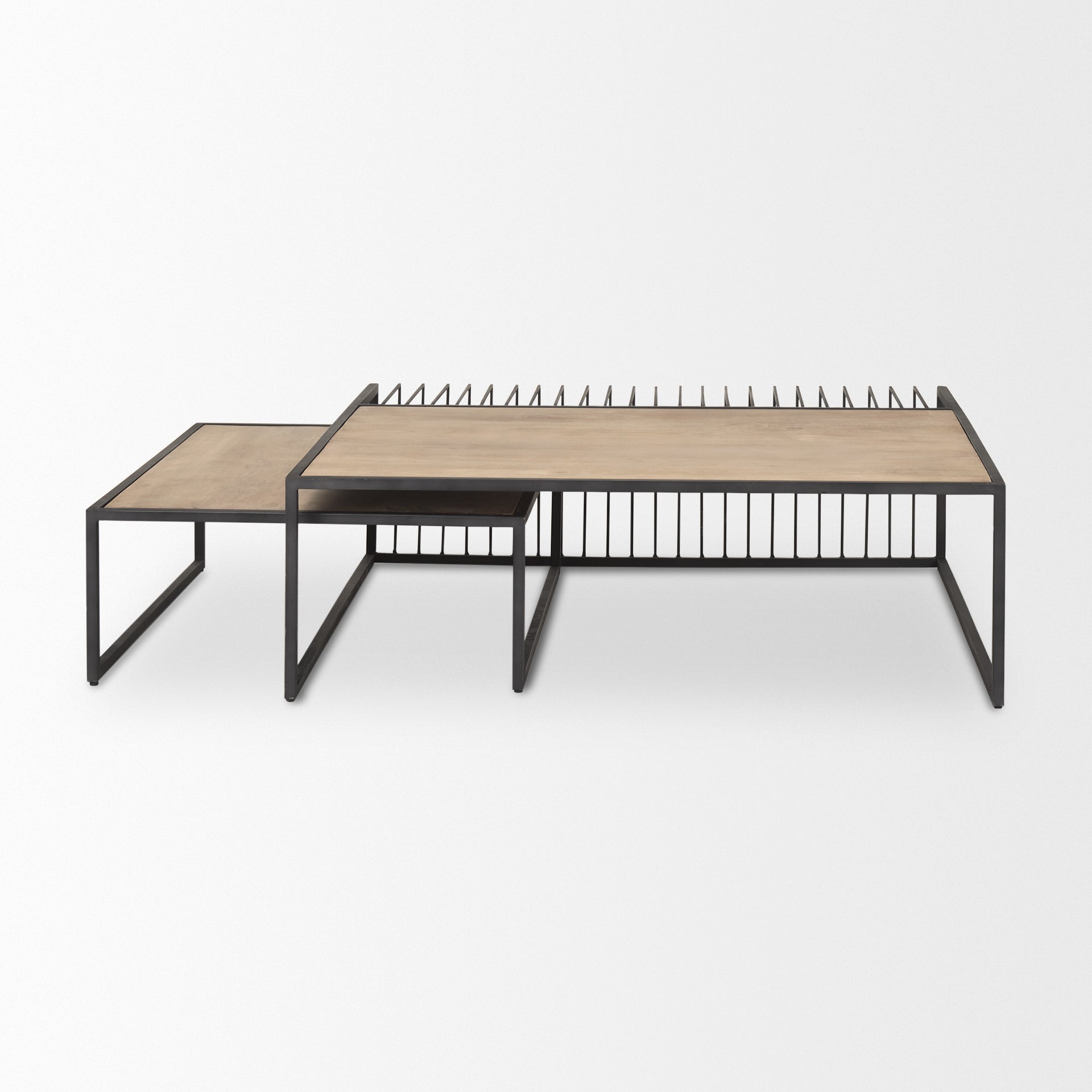 Miles Black Metal w/ Light Wood Nesting Coffee Table - Central Designs
