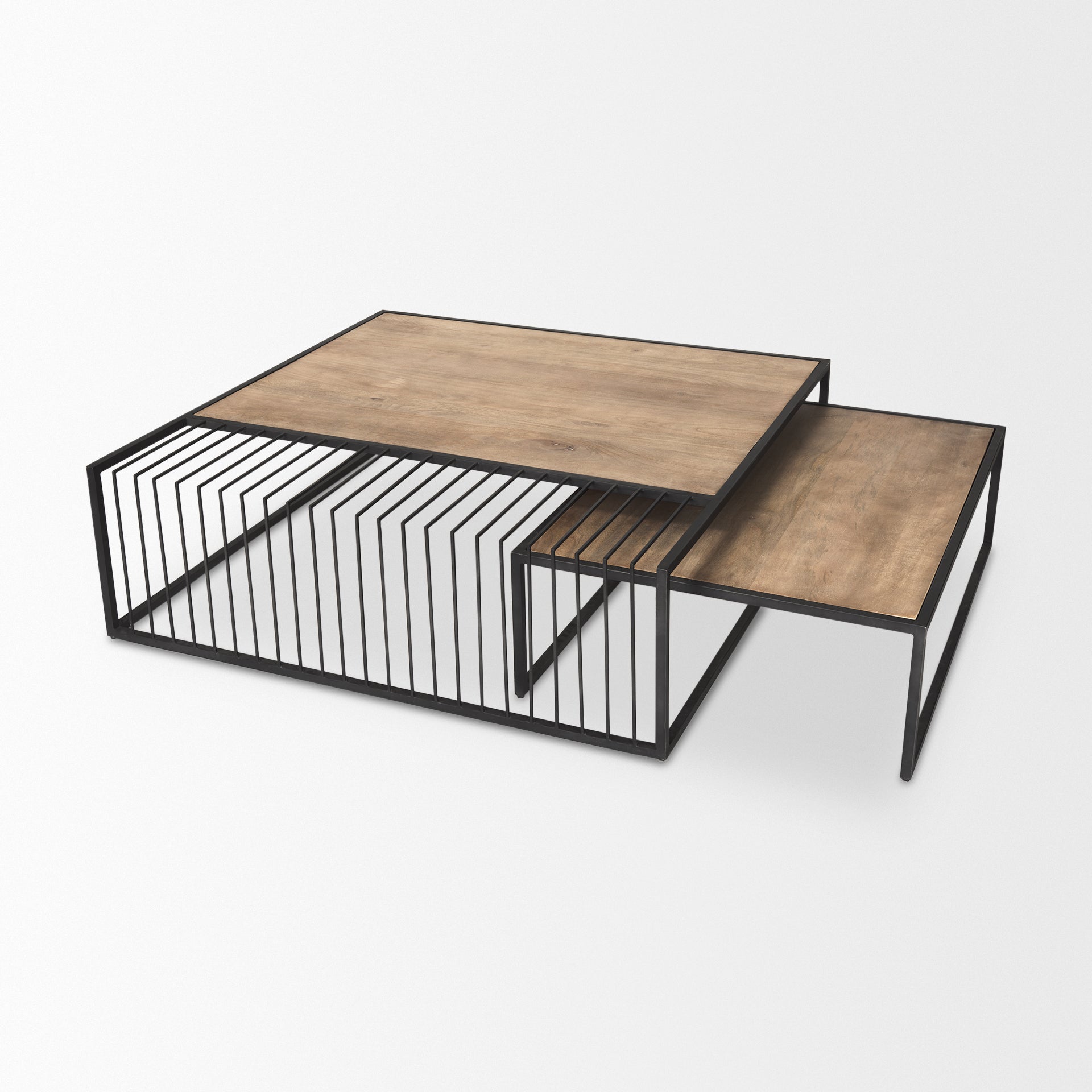 Miles Black Metal w/ Light Wood Nesting Coffee Table - Central Designs