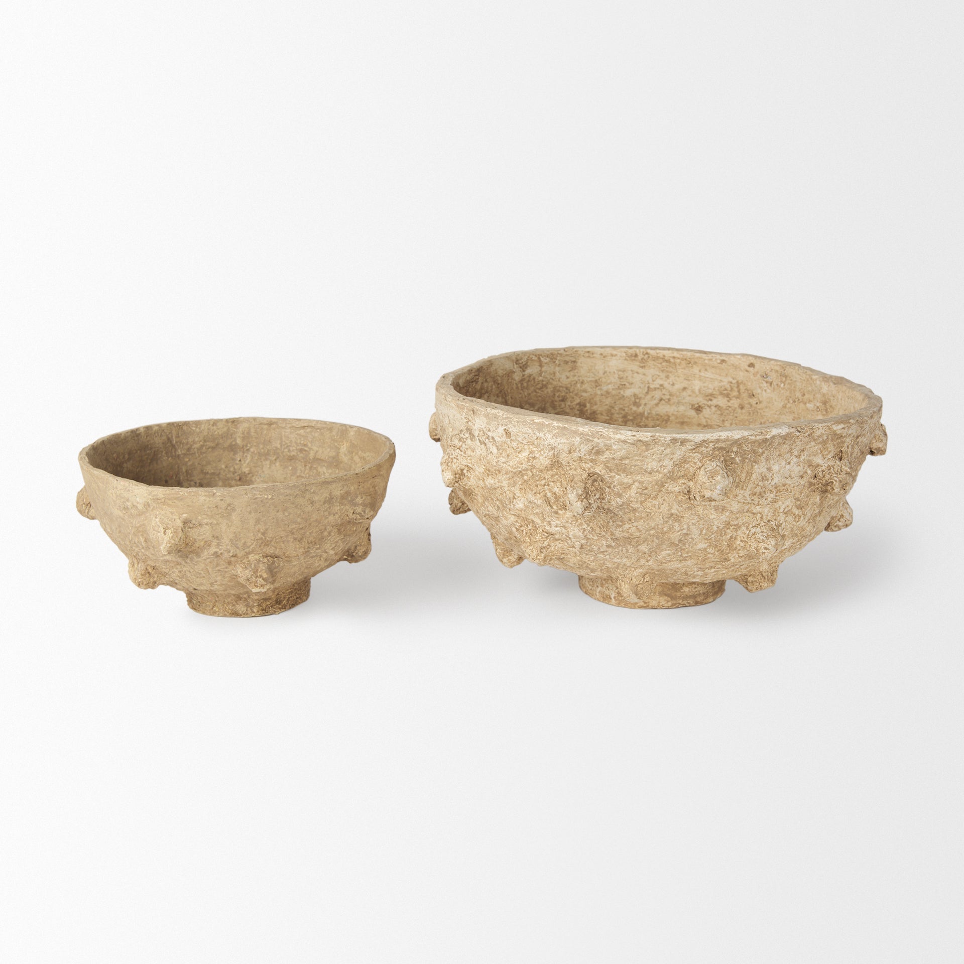 Sonam Set of 2 Beige Paper Mache Spiked Bowls