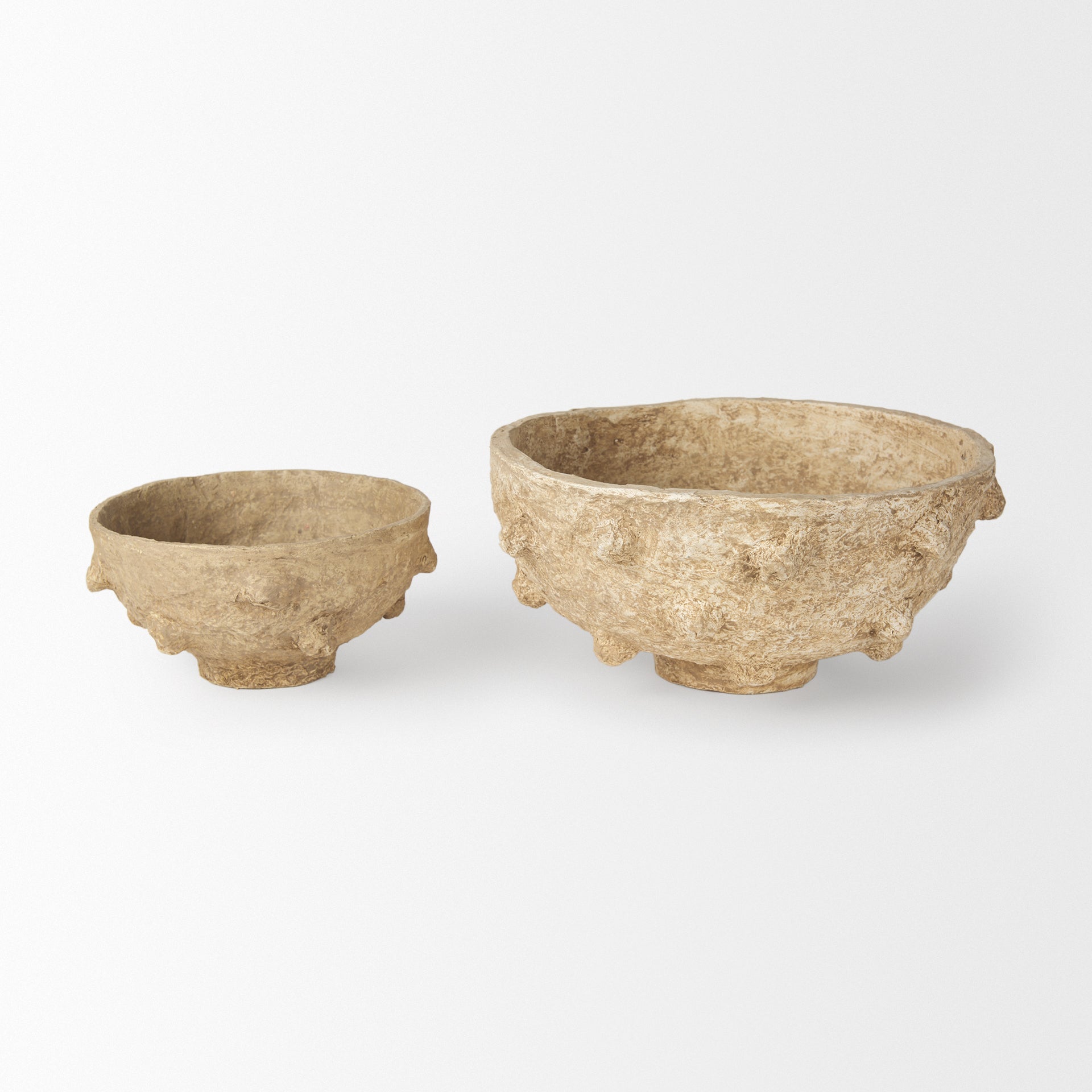 Sonam Set of 2 Beige Paper Mache Spiked Bowls