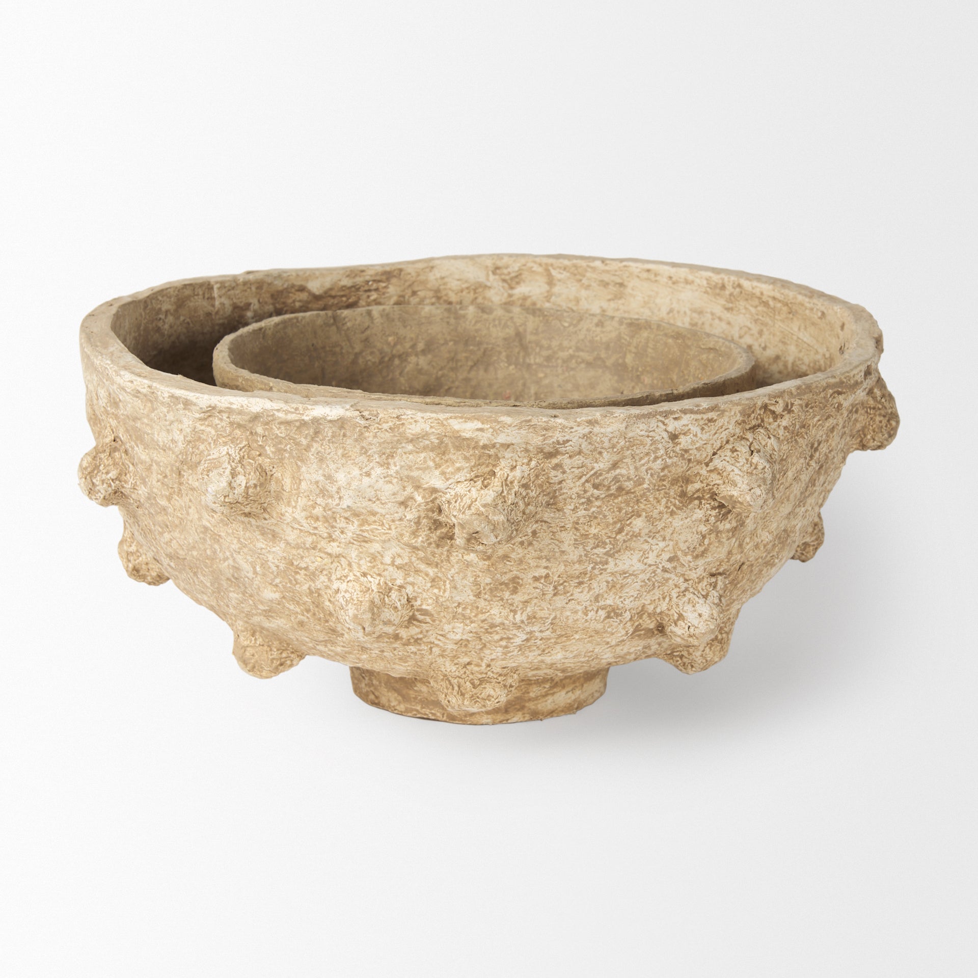 Sonam Set of 2 Beige Paper Mache Spiked Bowls