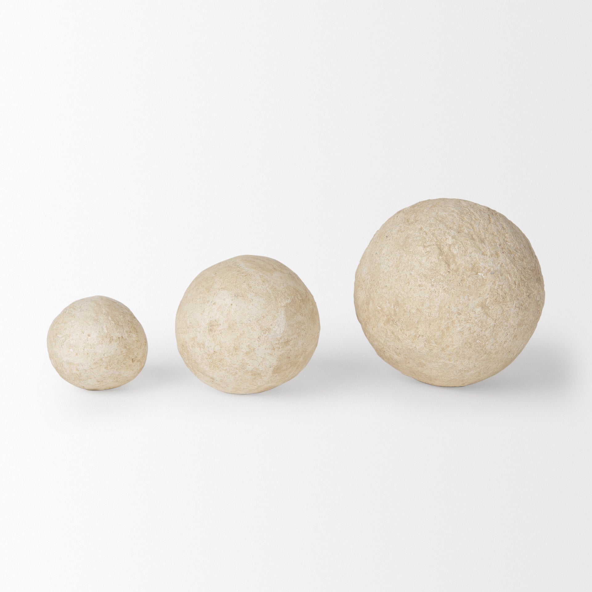 Sunita Set of 3 Beige Paper Mache Orbs - Central Designs