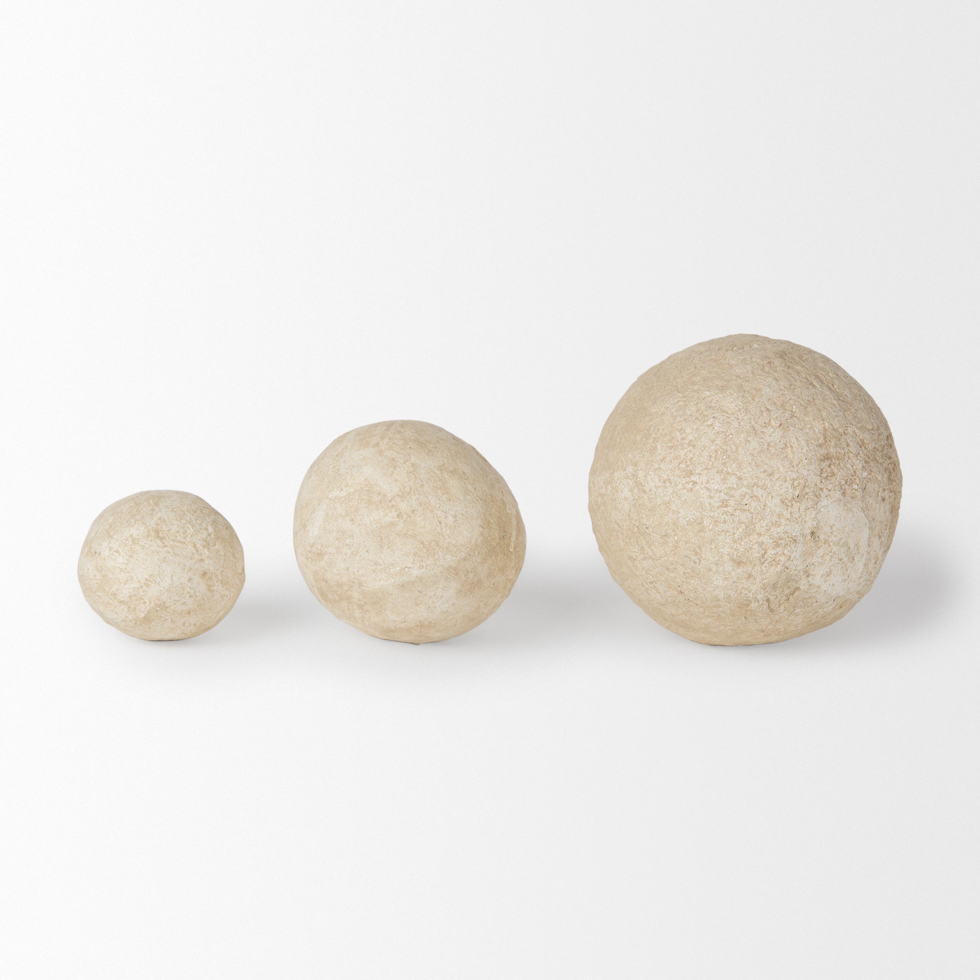 Sunita Set of 3 Beige Paper Mache Orbs - Central Designs