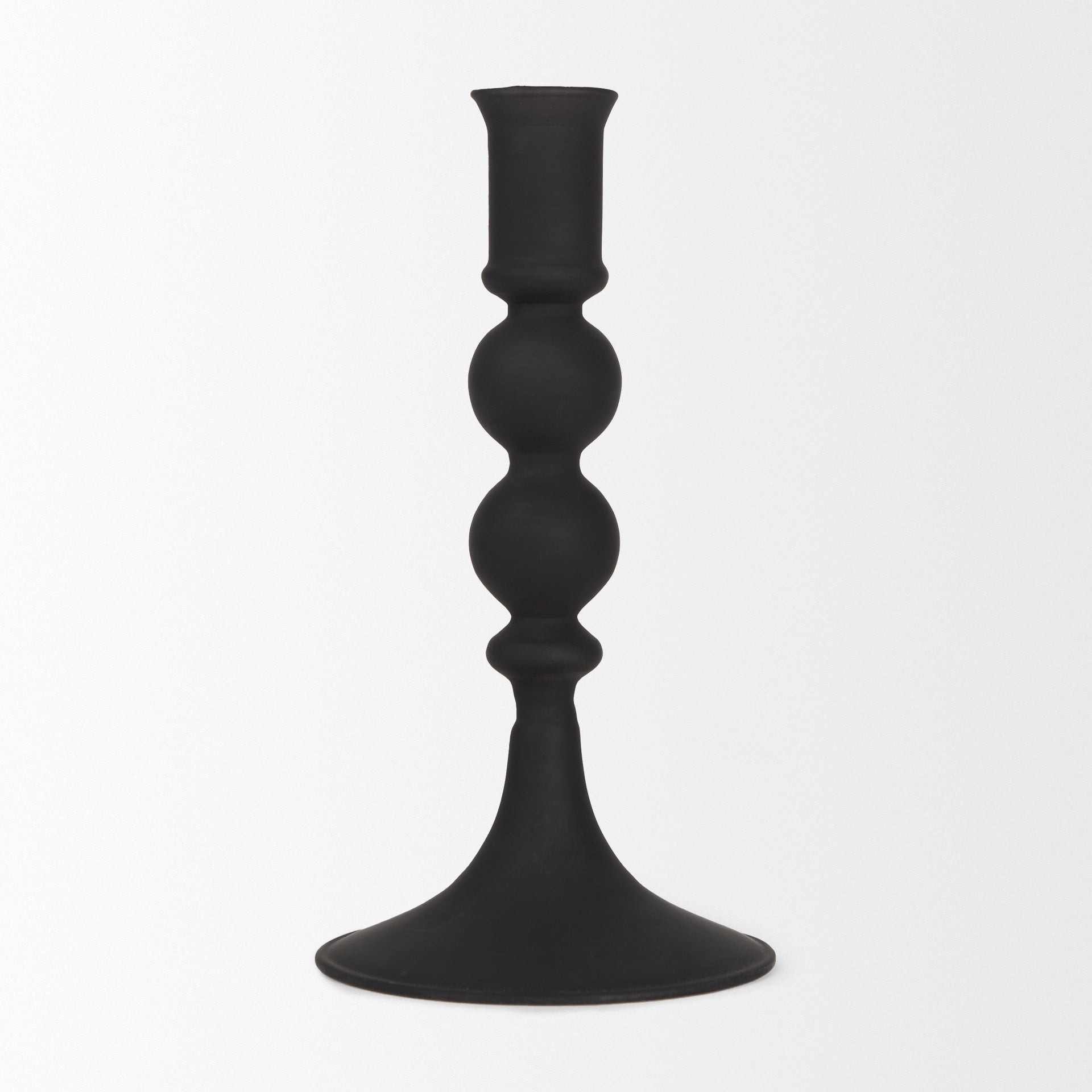 Haute Small Matte Black Blown Glass Candlestick - Central Designs