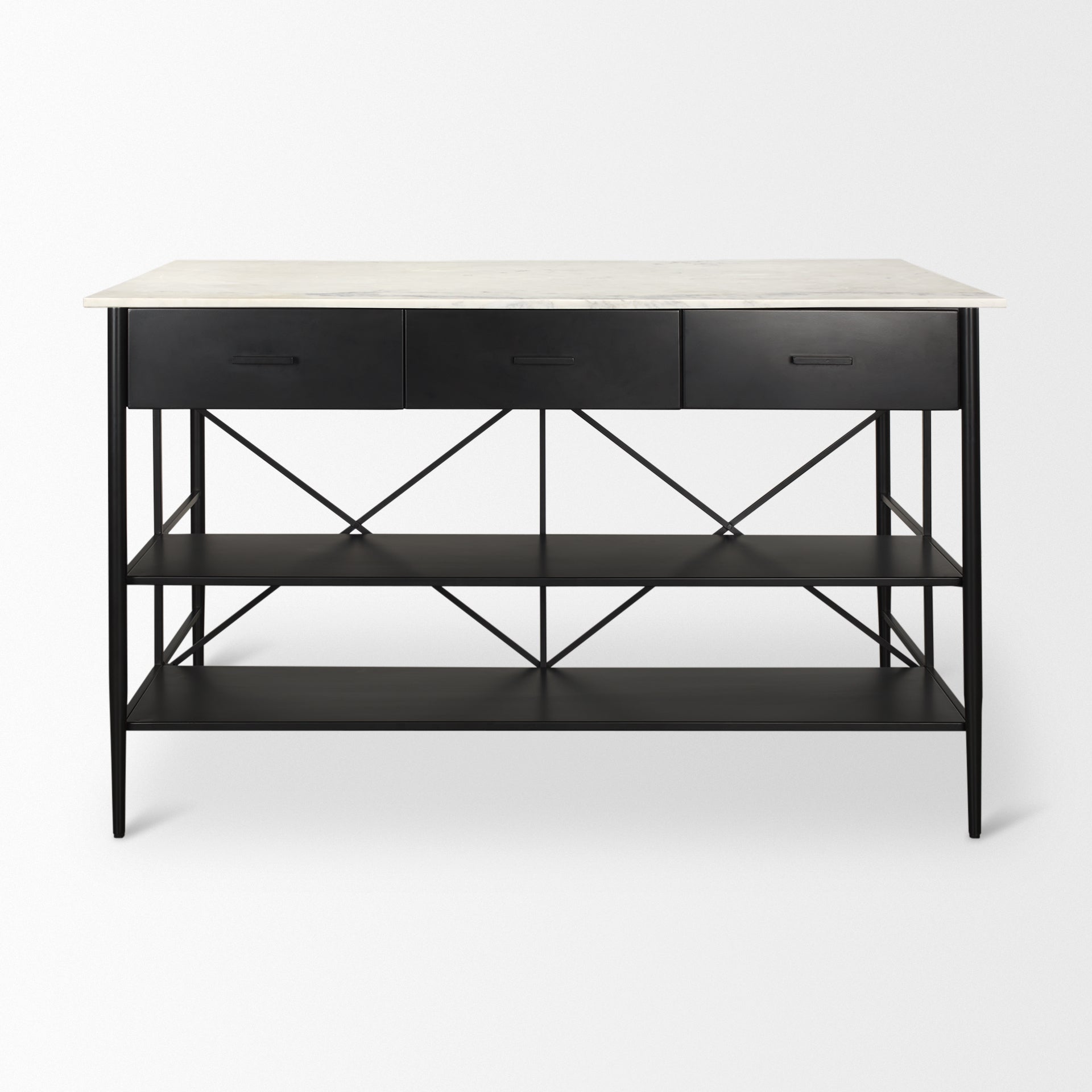 Amika White Marble Top Black Metal Base Kitchen Island - Central Designs