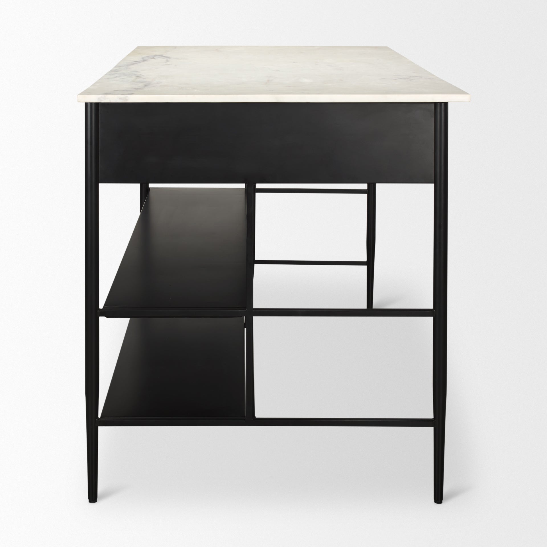 Amika White Marble Top Black Metal Base Kitchen Island - Central Designs