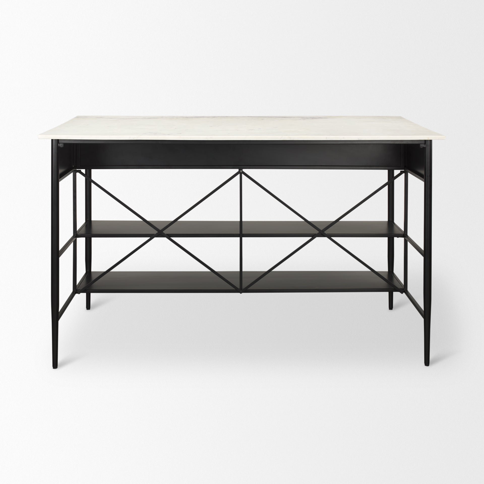 Amika White Marble Top Black Metal Base Kitchen Island - Central Designs