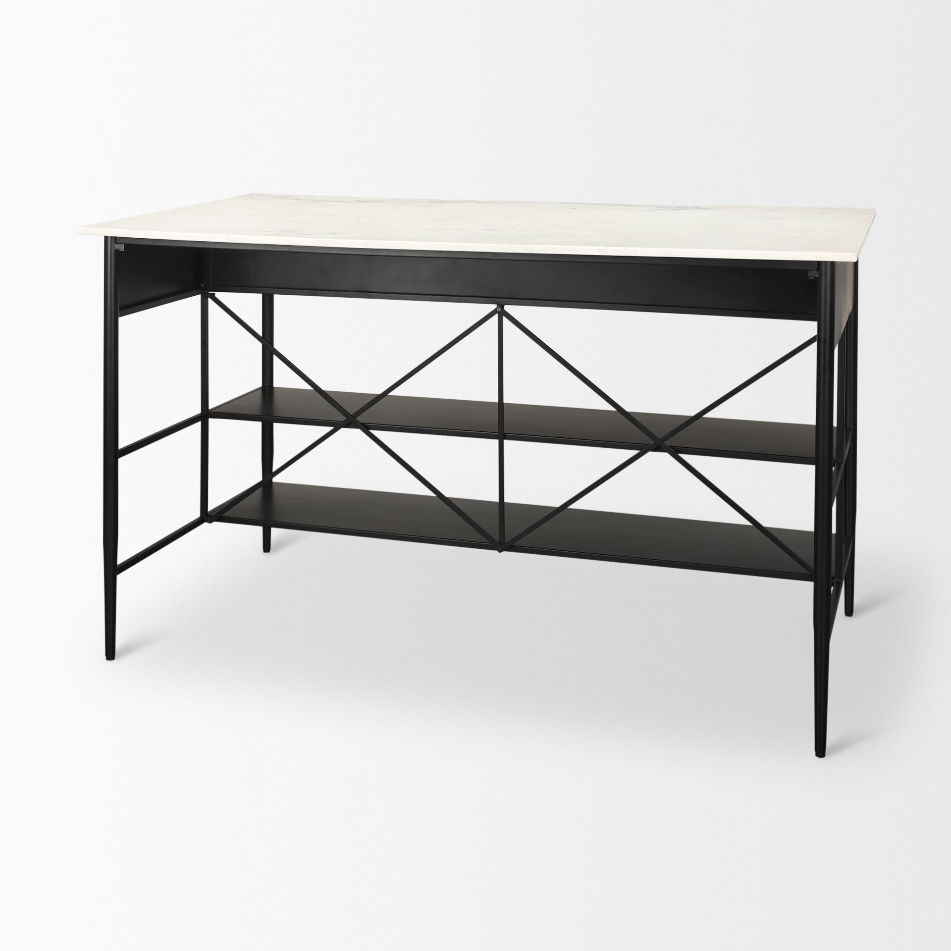Amika White Marble Top Black Metal Base Kitchen Island - Central Designs