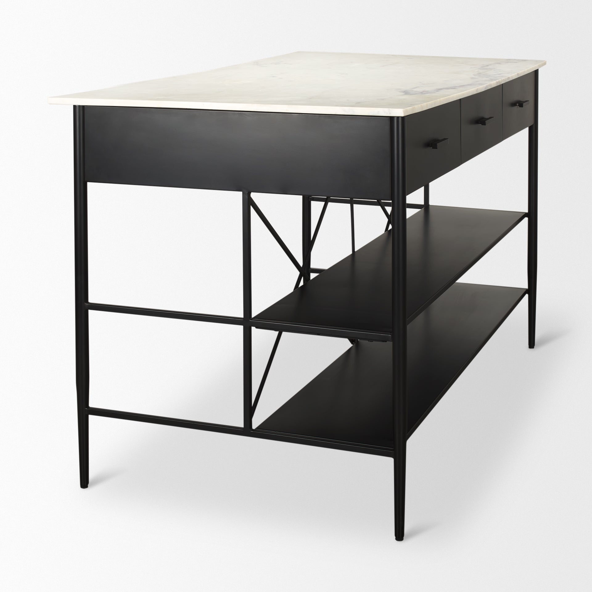 Amika White Marble Top Black Metal Base Kitchen Island - Central Designs