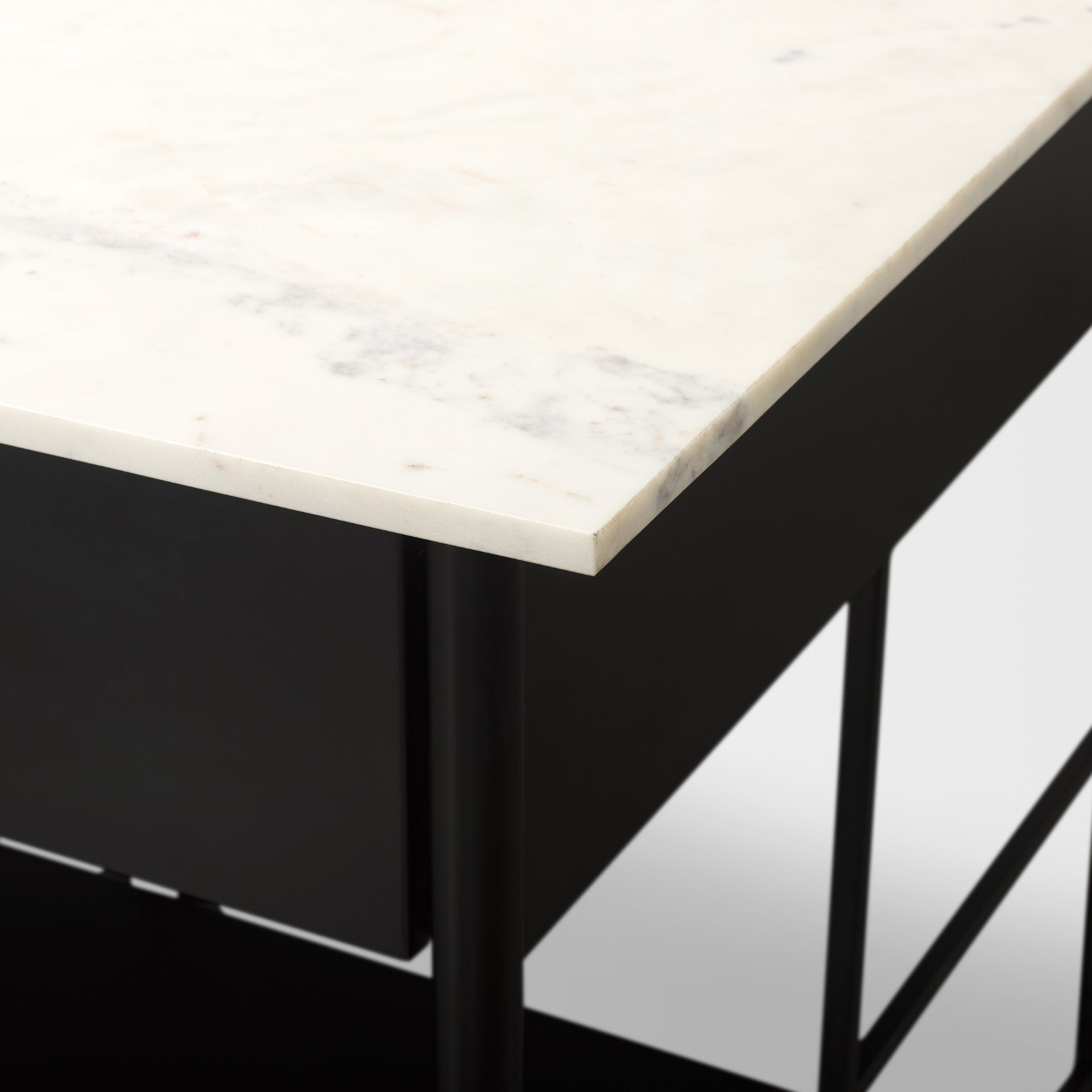 Amika White Marble Top Black Metal Base Kitchen Island - Central Designs