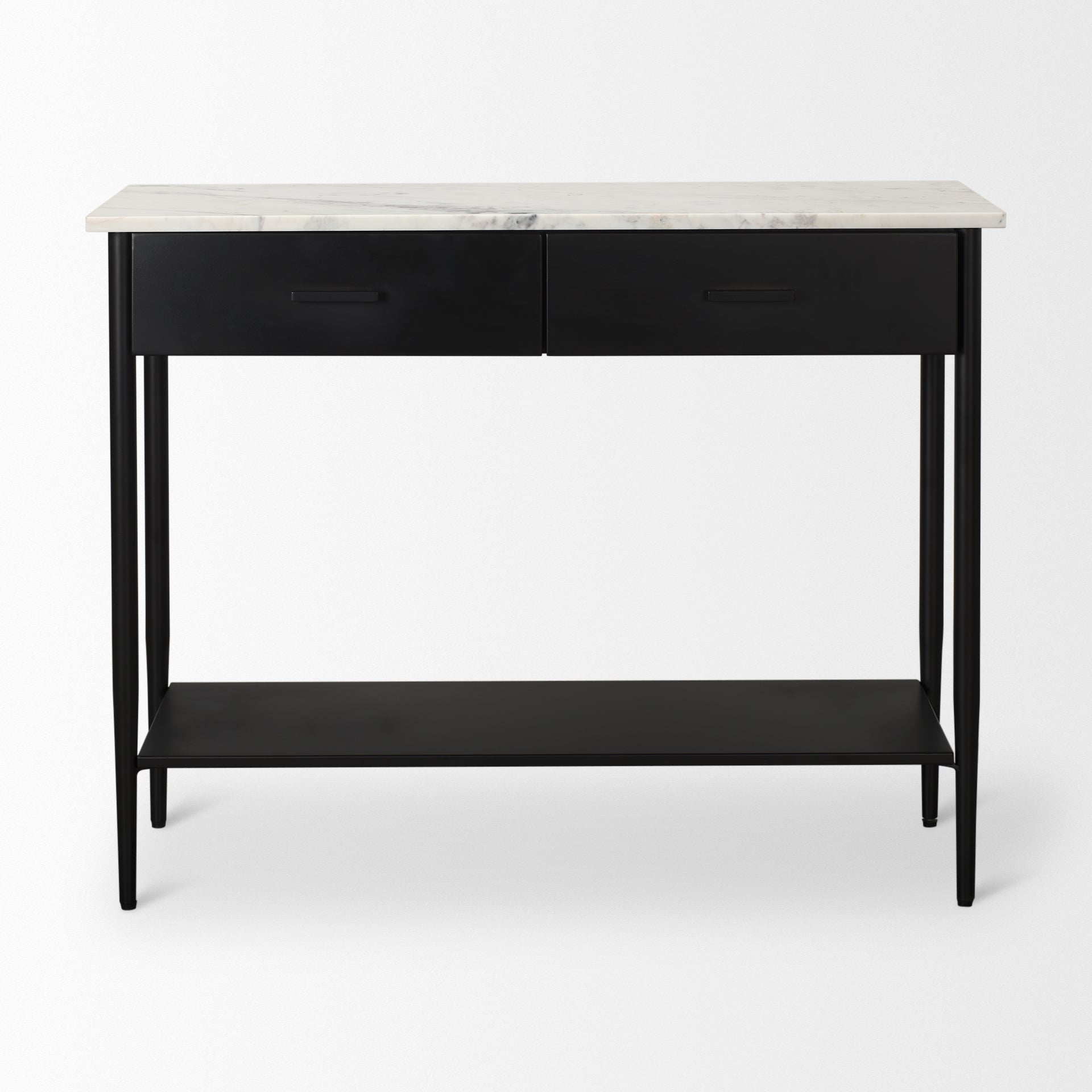 Amika White Marble Top Black Metal Base Console Table - Central Designs