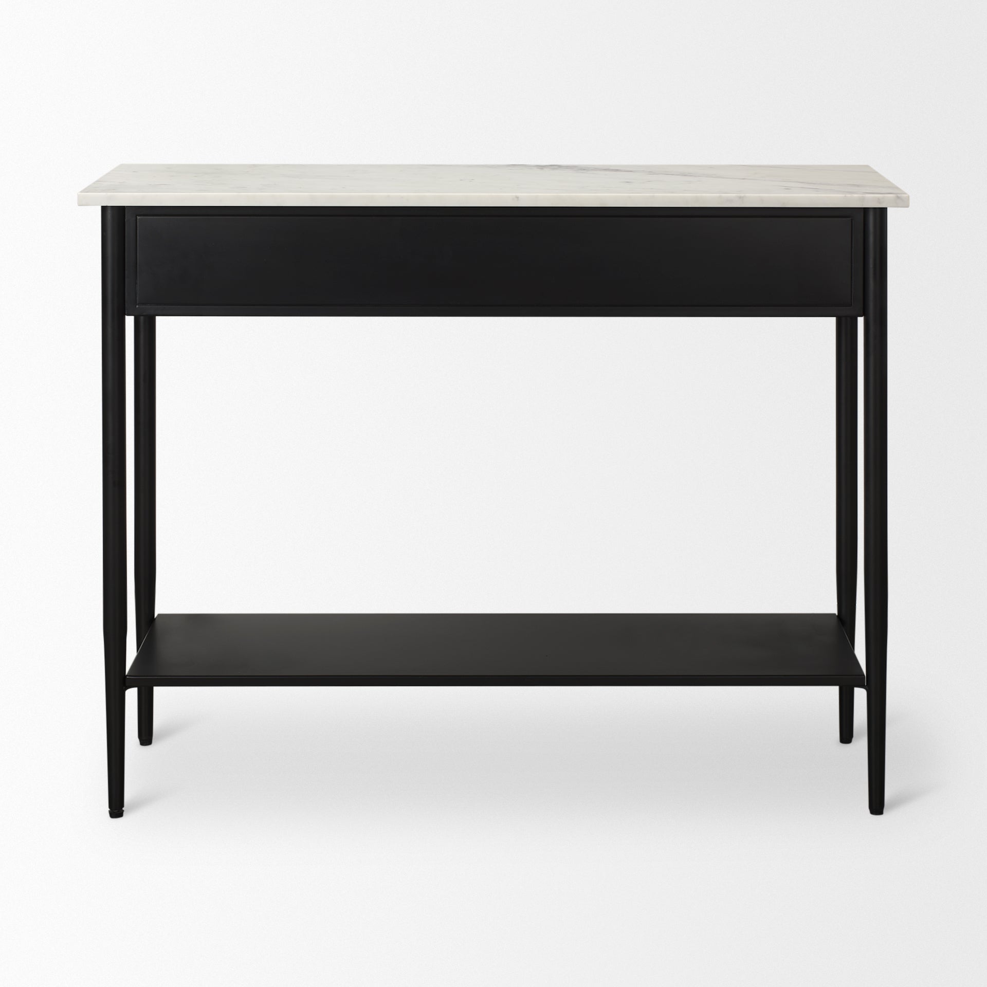 Amika White Marble Top Black Metal Base Console Table - Central Designs