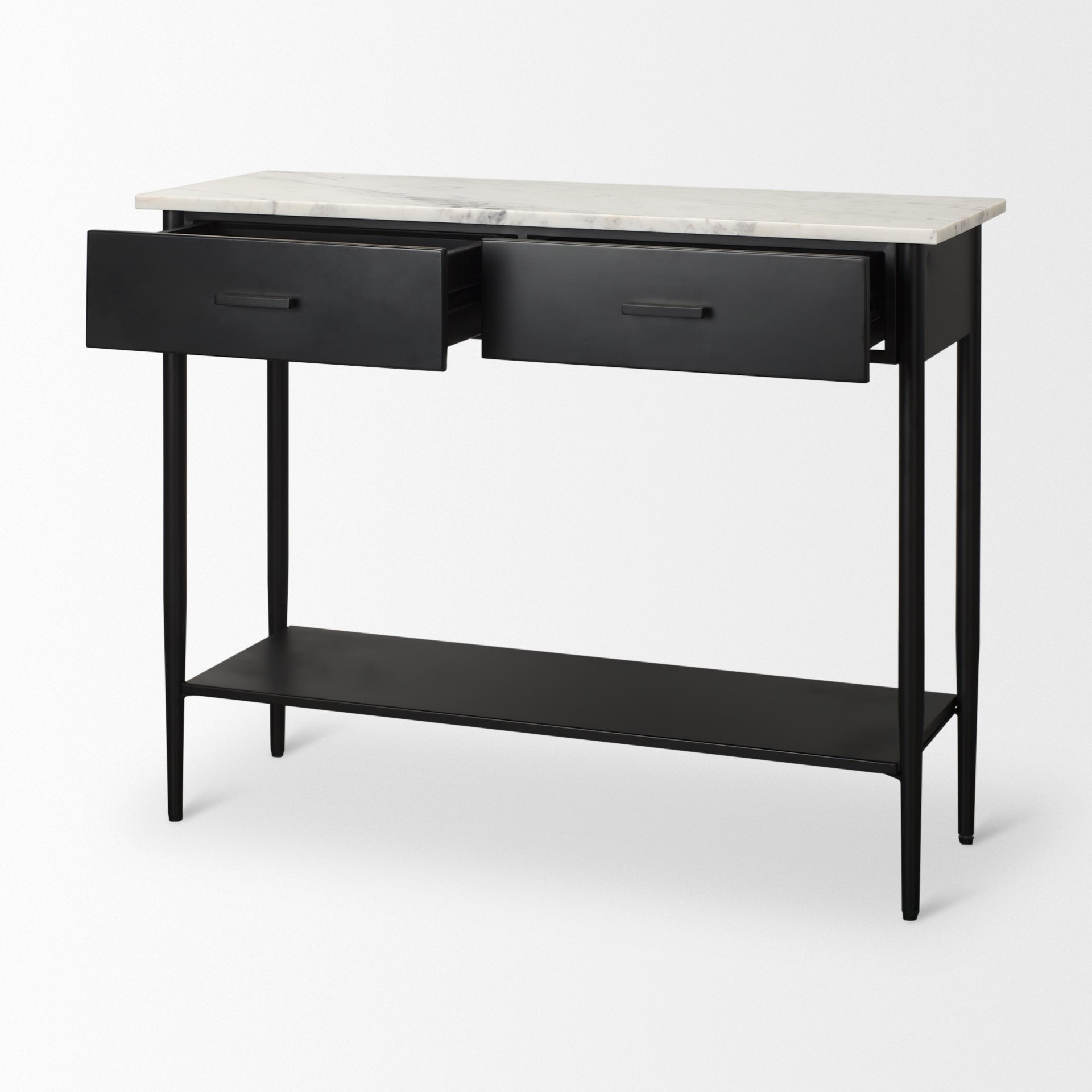 Amika White Marble Top Black Metal Base Console Table - Central Designs