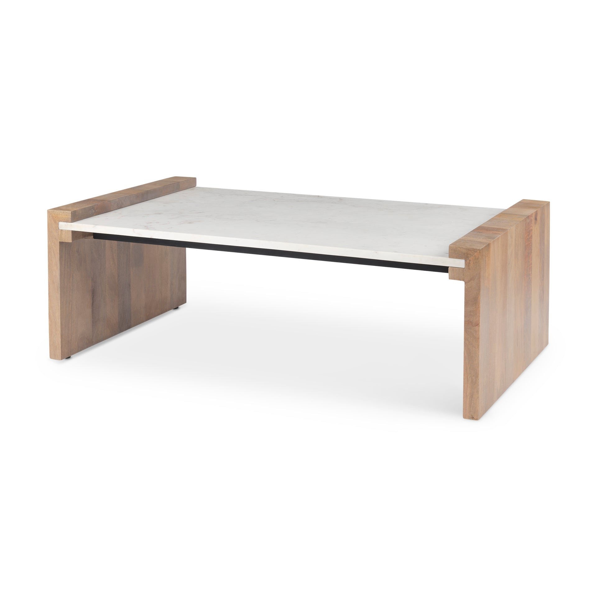 Athens 48.0L x 28.0W x 16.0H Light Brown Wood and White Marble Coffee Table - Central Designs