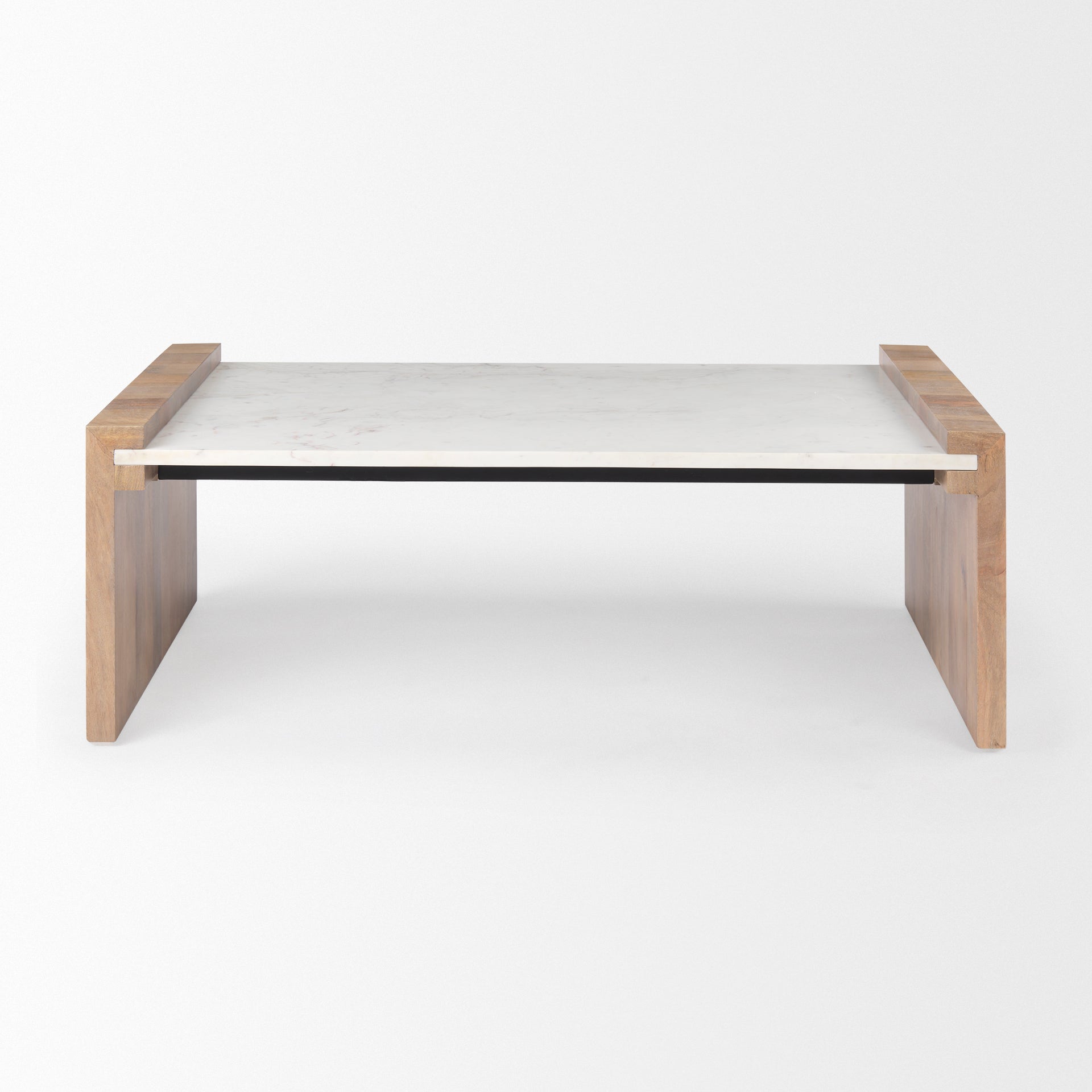Athens 48.0L x 28.0W x 16.0H Light Brown Wood and White Marble Coffee Table - Central Designs