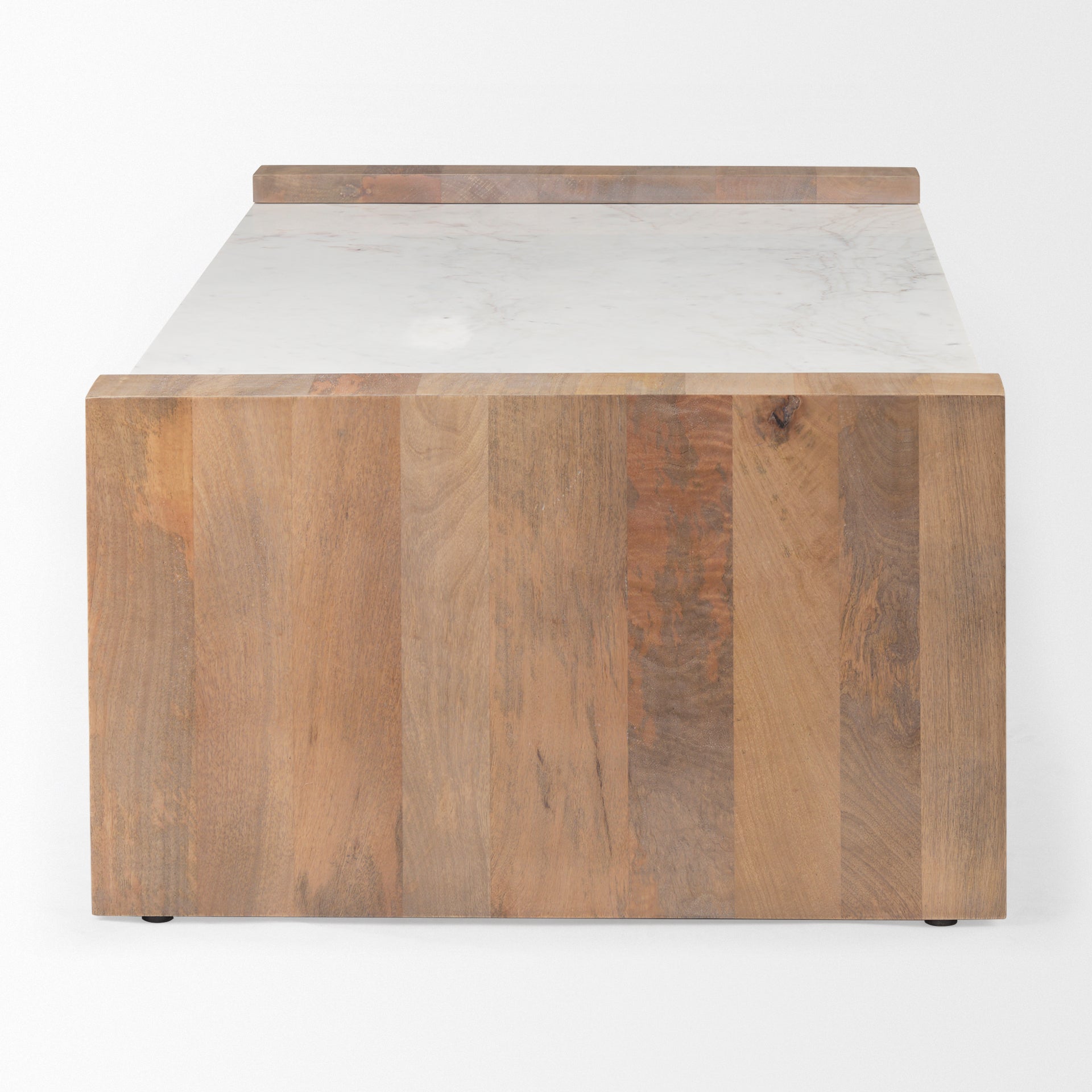 Athens 48.0L x 28.0W x 16.0H Light Brown Wood and White Marble Coffee Table - Central Designs