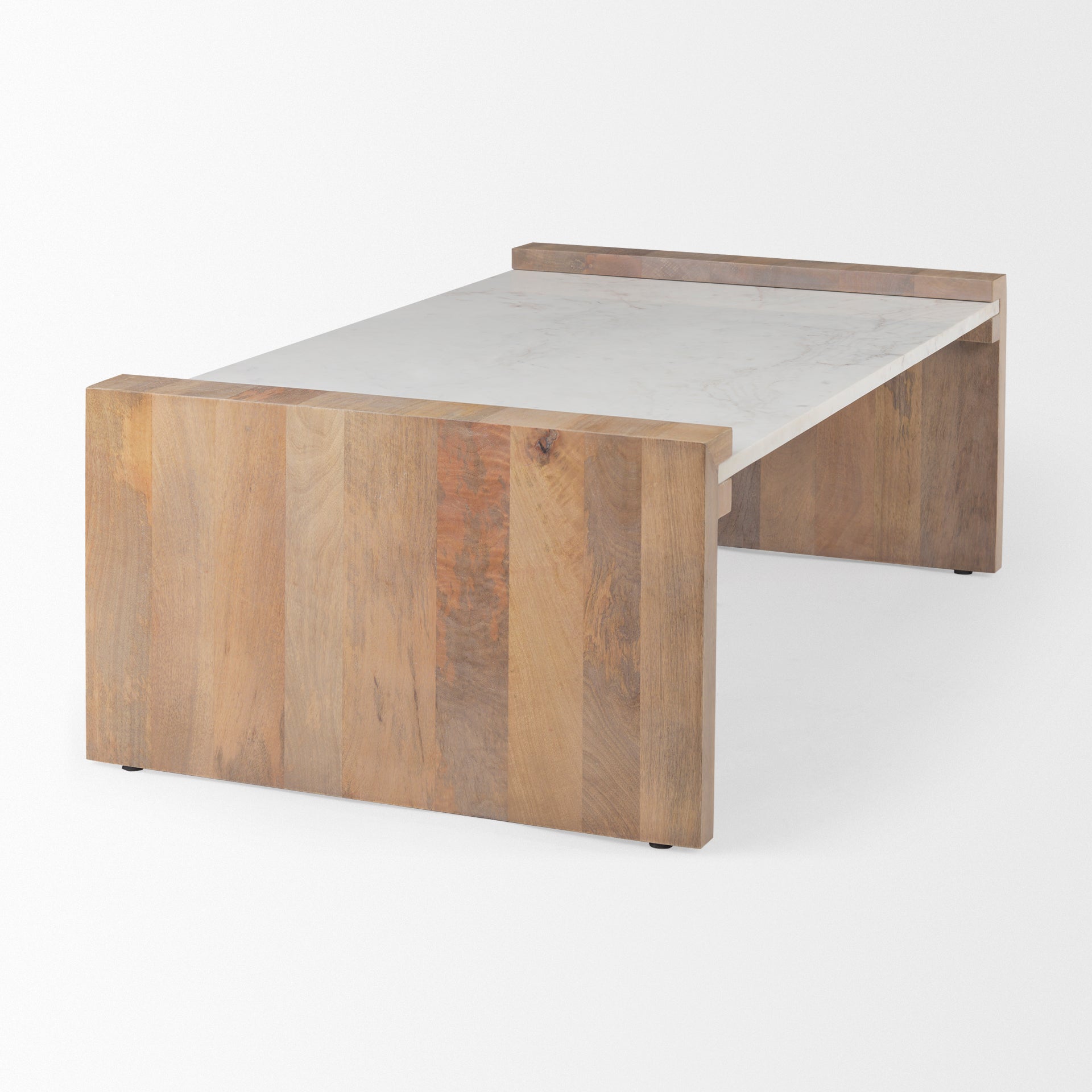 Athens 48.0L x 28.0W x 16.0H Light Brown Wood and White Marble Coffee Table - Central Designs