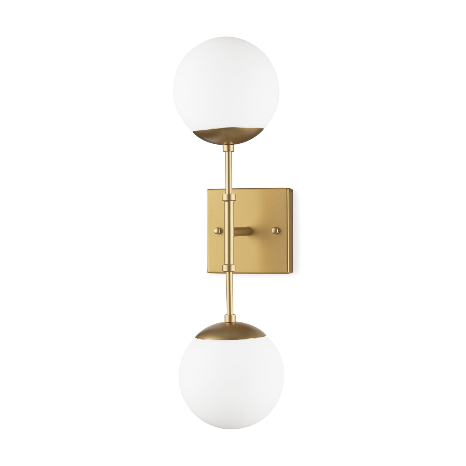 Edie Brushed Gold Metal w/ Frosted Glass Globes 2 - Light Wall Sconce - Central Designs