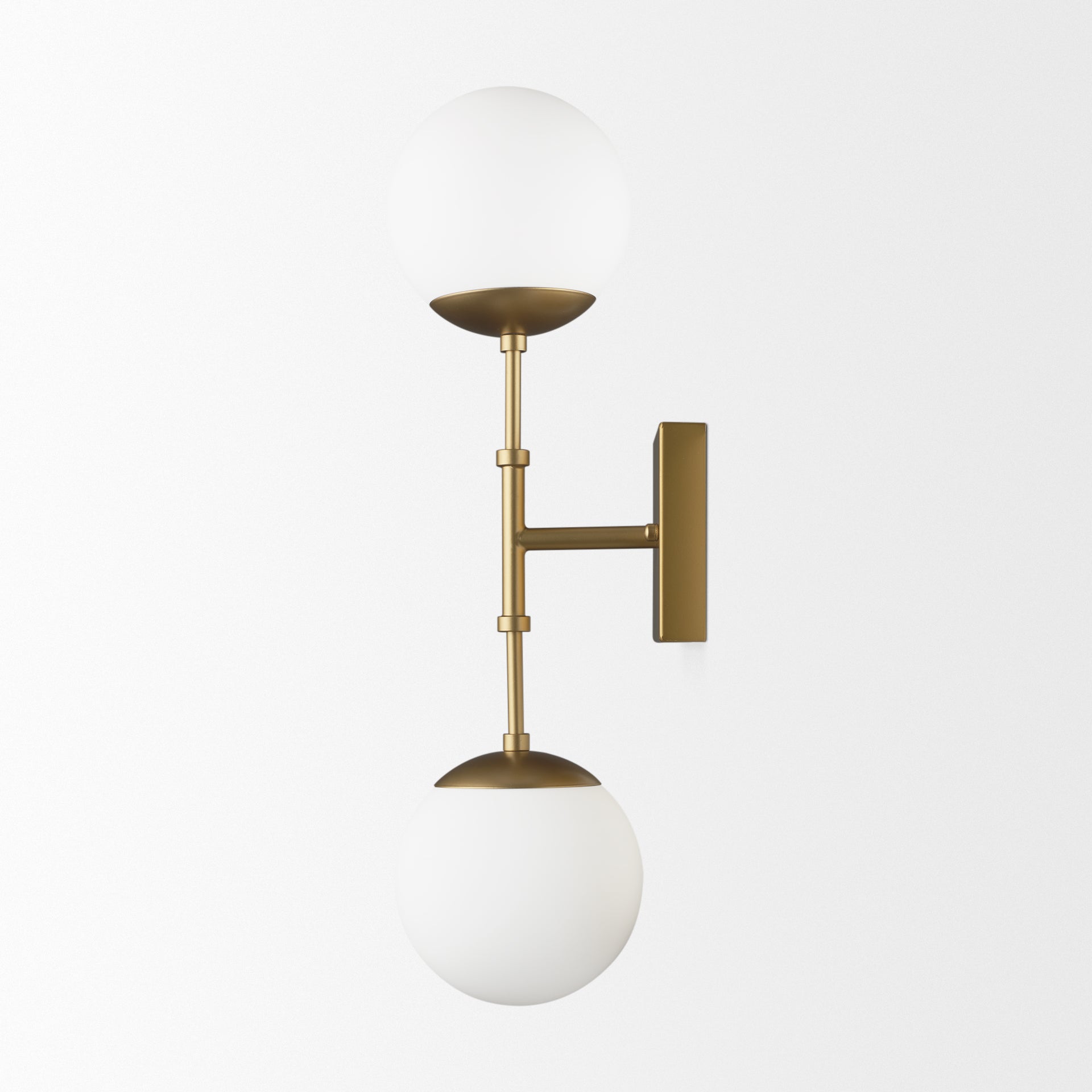 Edie Brushed Gold Metal w/ Frosted Glass Globes 2 - Light Wall Sconce - Central Designs