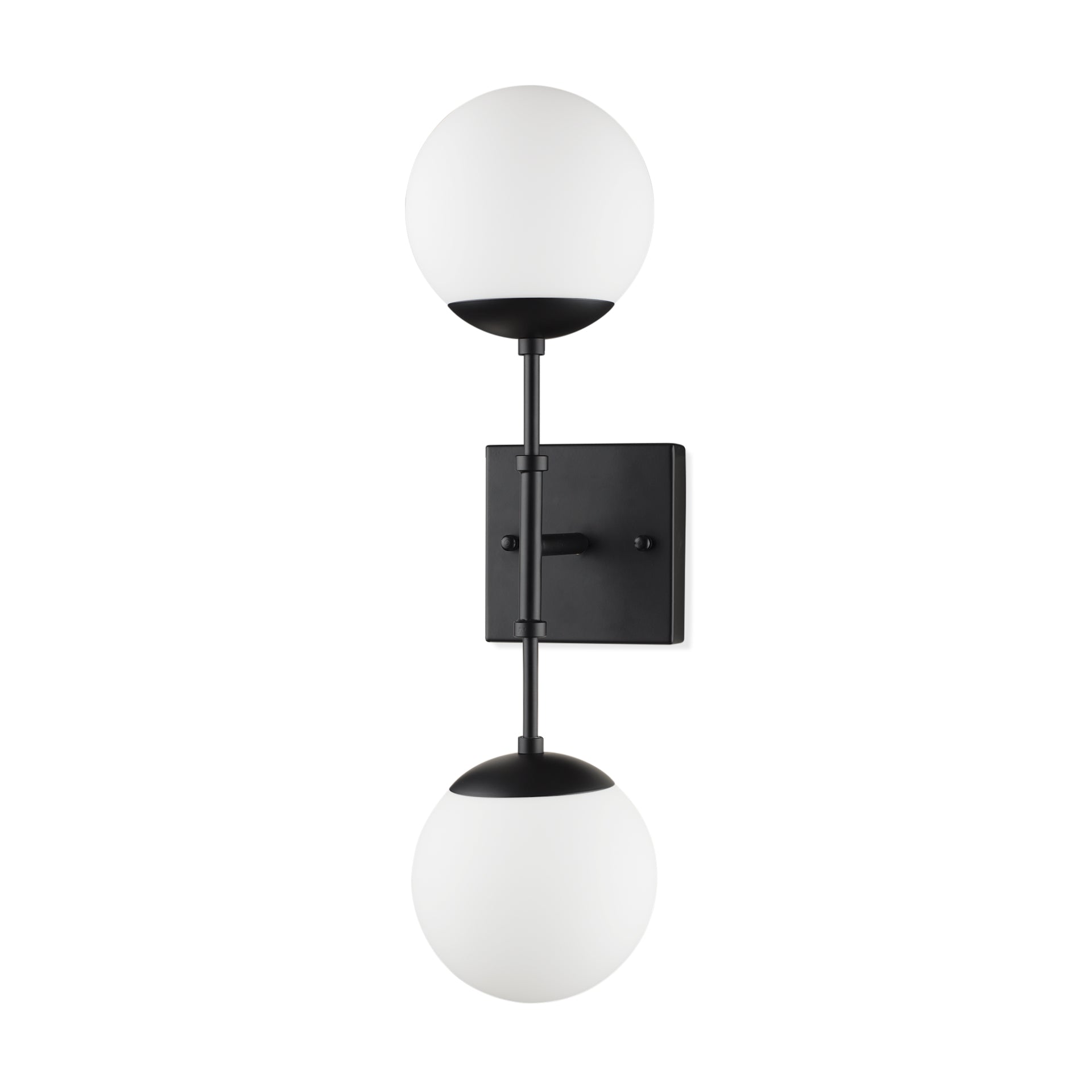 Edie Matte Black Metal w/ Frosted Glass Globes 2 - Light Wall Sconce - Central Designs
