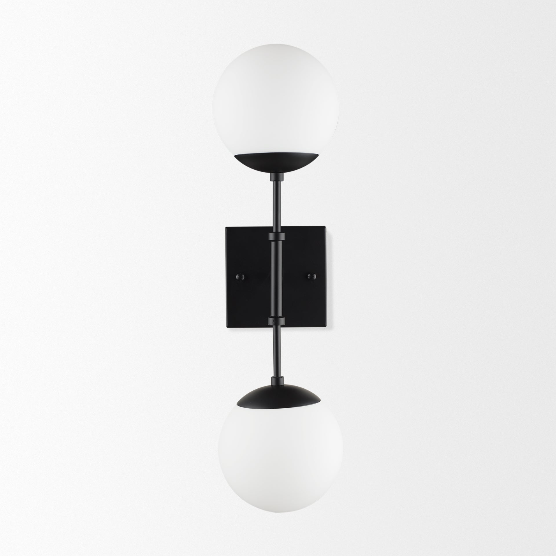 Edie Matte Black Metal w/ Frosted Glass Globes 2 - Light Wall Sconce - Central Designs