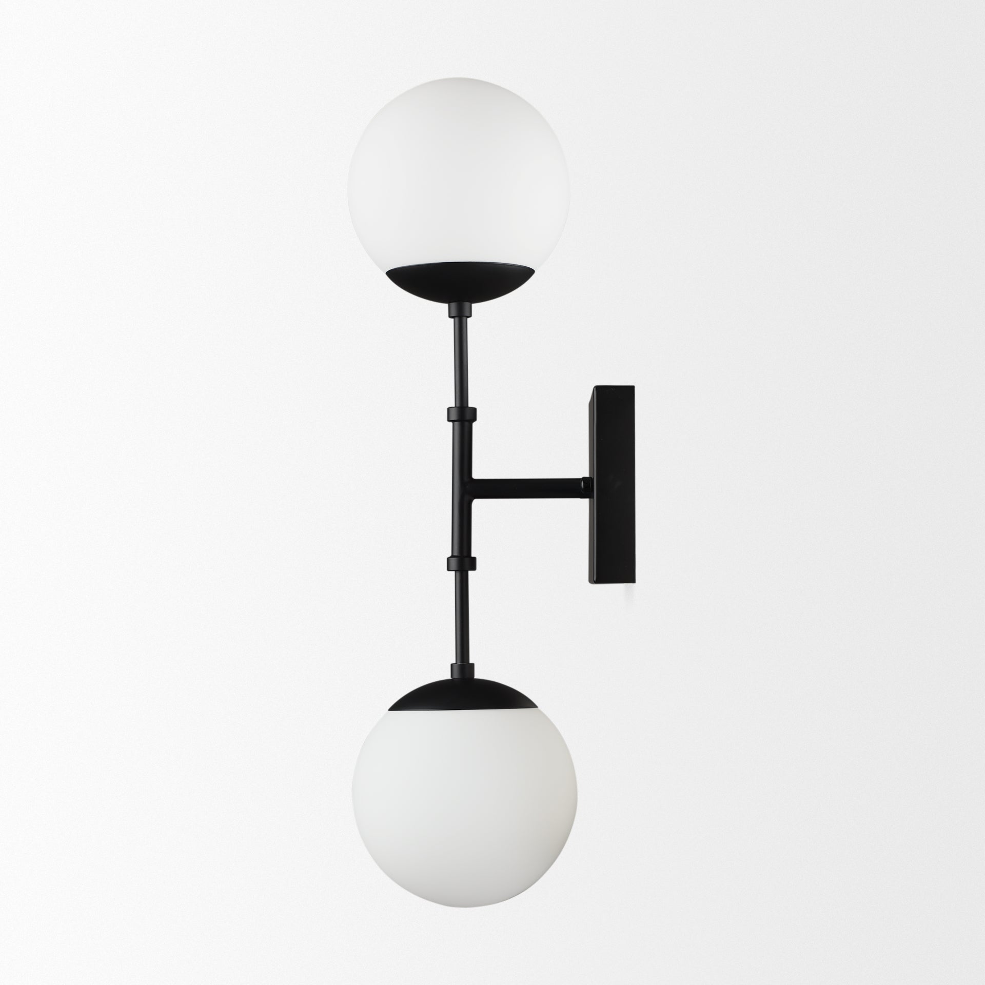 Edie Matte Black Metal w/ Frosted Glass Globes 2 - Light Wall Sconce - Central Designs