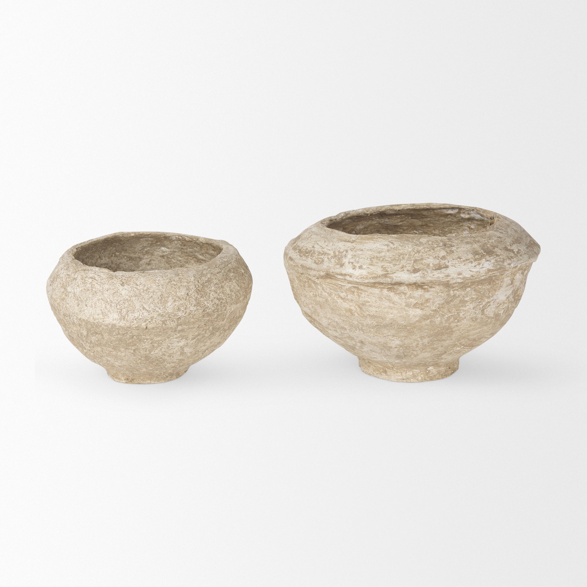 Sonu Set of 2 Beige Paper Mache Half - Pot Bowls - Central Designs