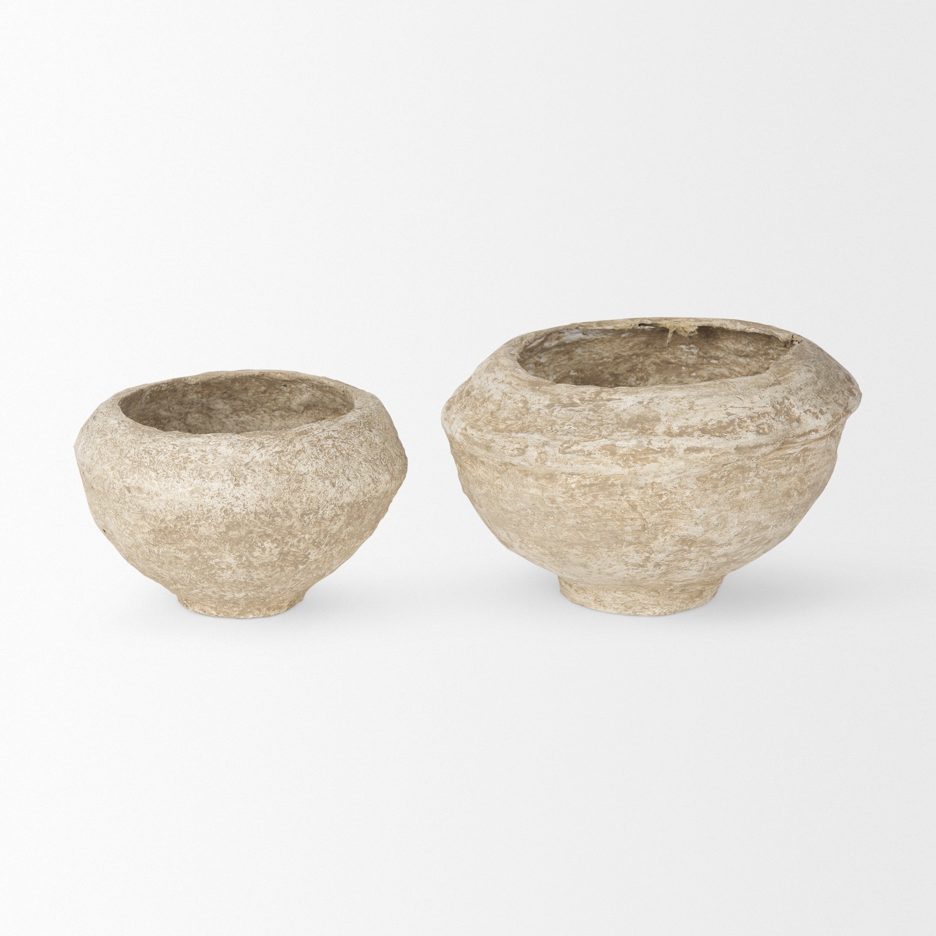 Sonu Set of 2 Beige Paper Mache Half - Pot Bowls - Central Designs