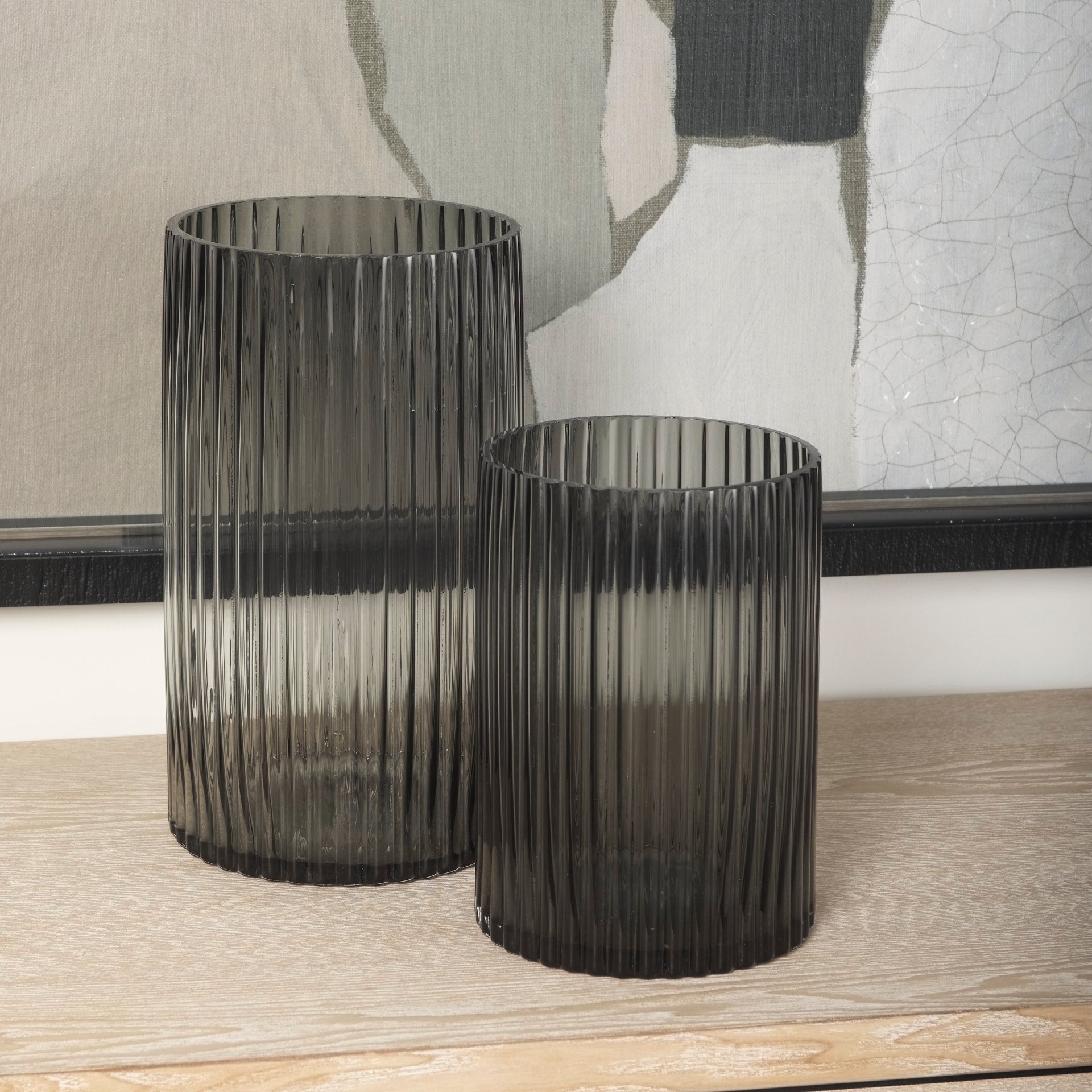 Dawn Short Smokey Black Glass Vase - Central Designs