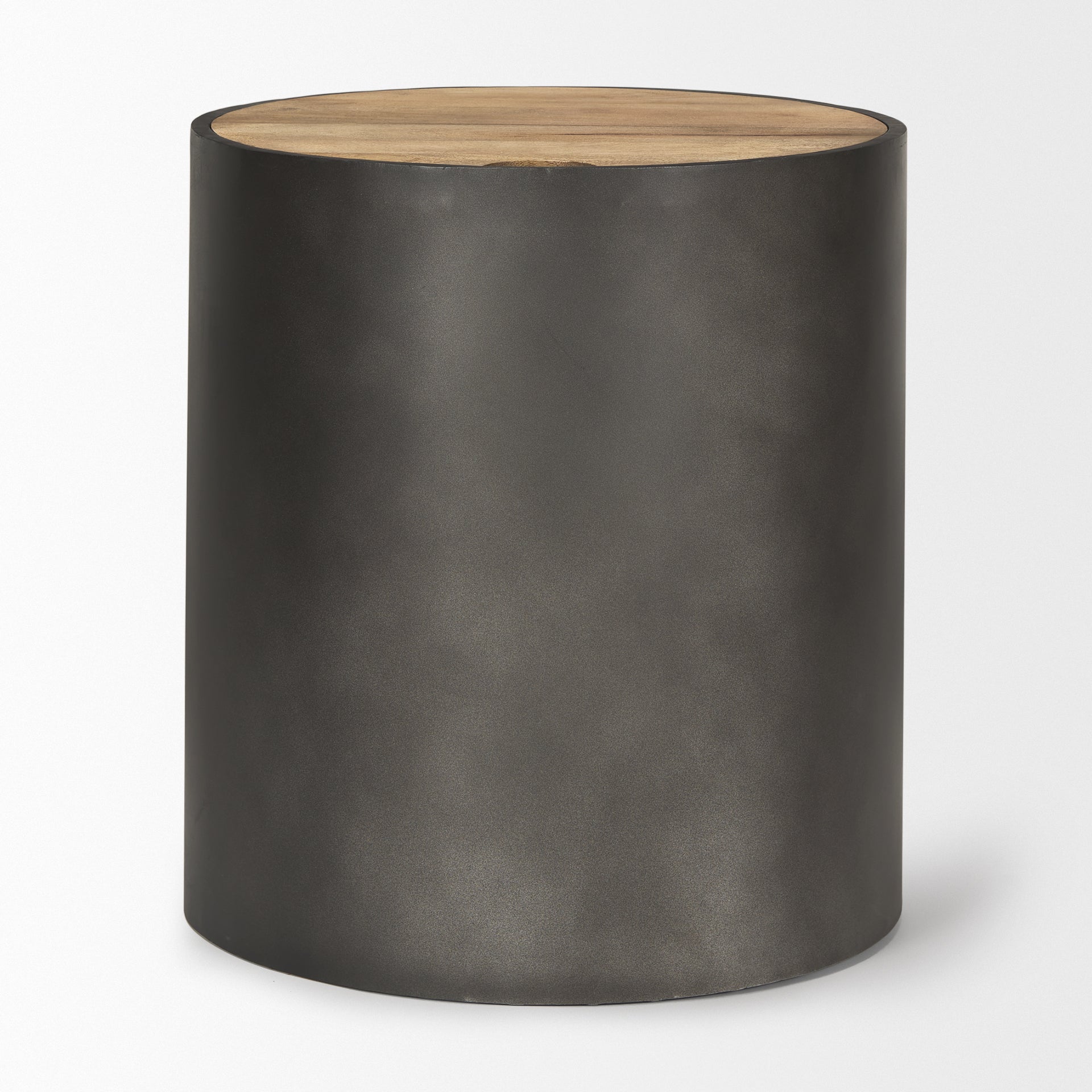Eclipse Gunmetal Gray Drum Base w/ Brown Wood Top End/Side Table