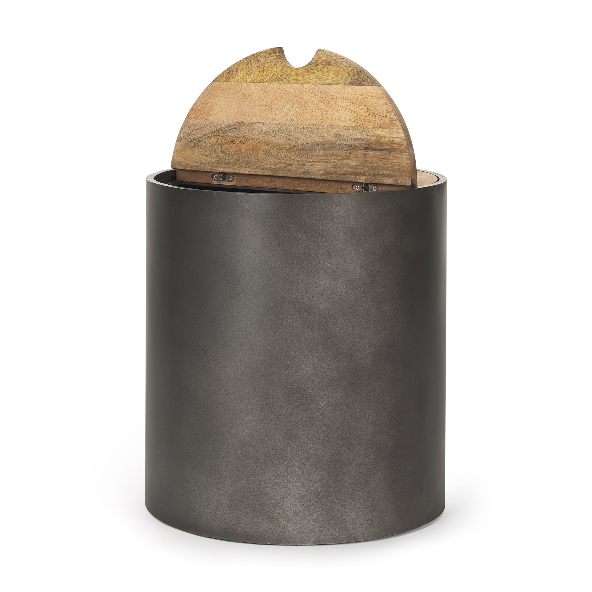 Eclipse Gunmetal Gray Drum Base w/ Brown Wood Top End/Side Table - Central Designs