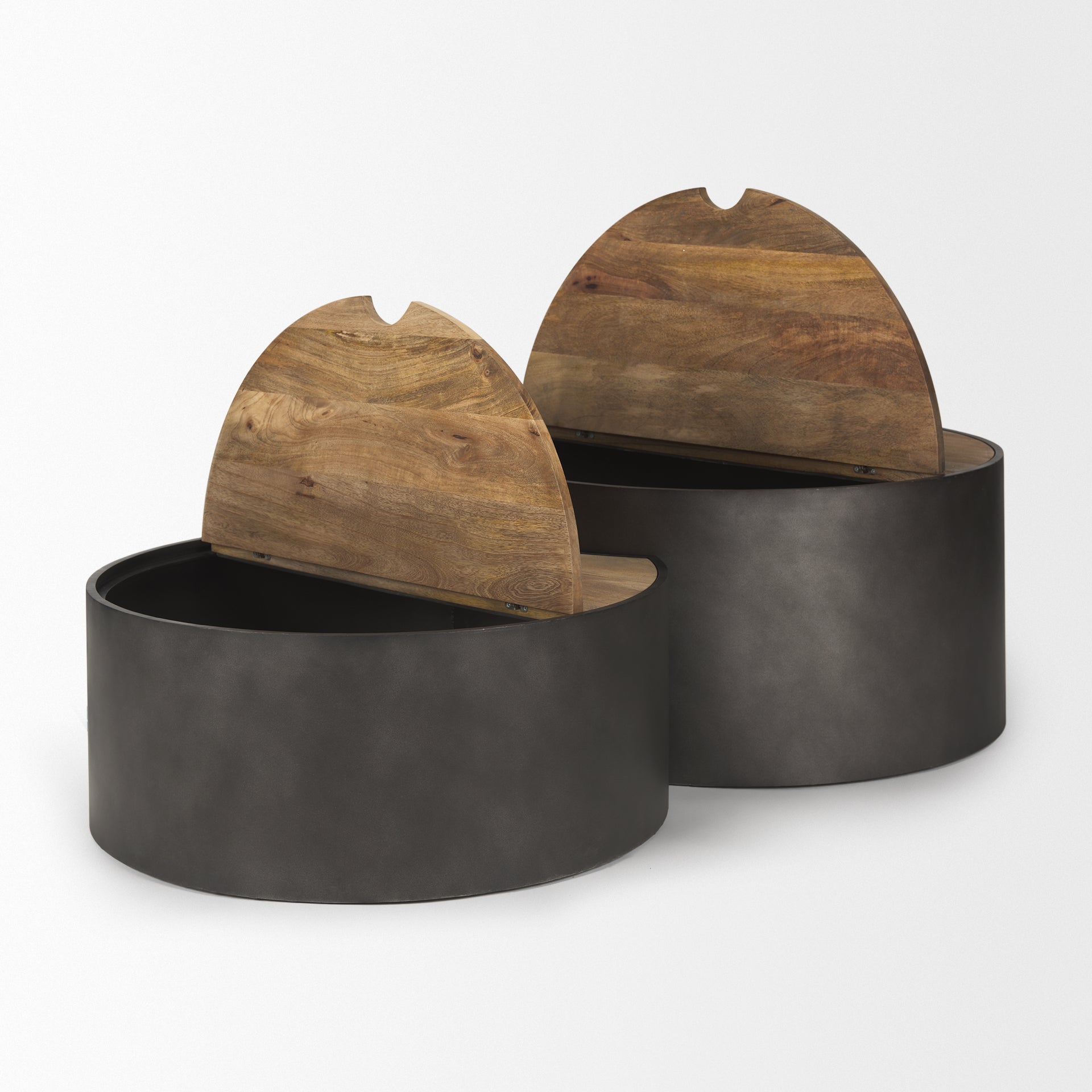 Eclipse Gunmetal Gray Drum Base w/ Brown Wood Top Nested Coffee Table - Central Designs