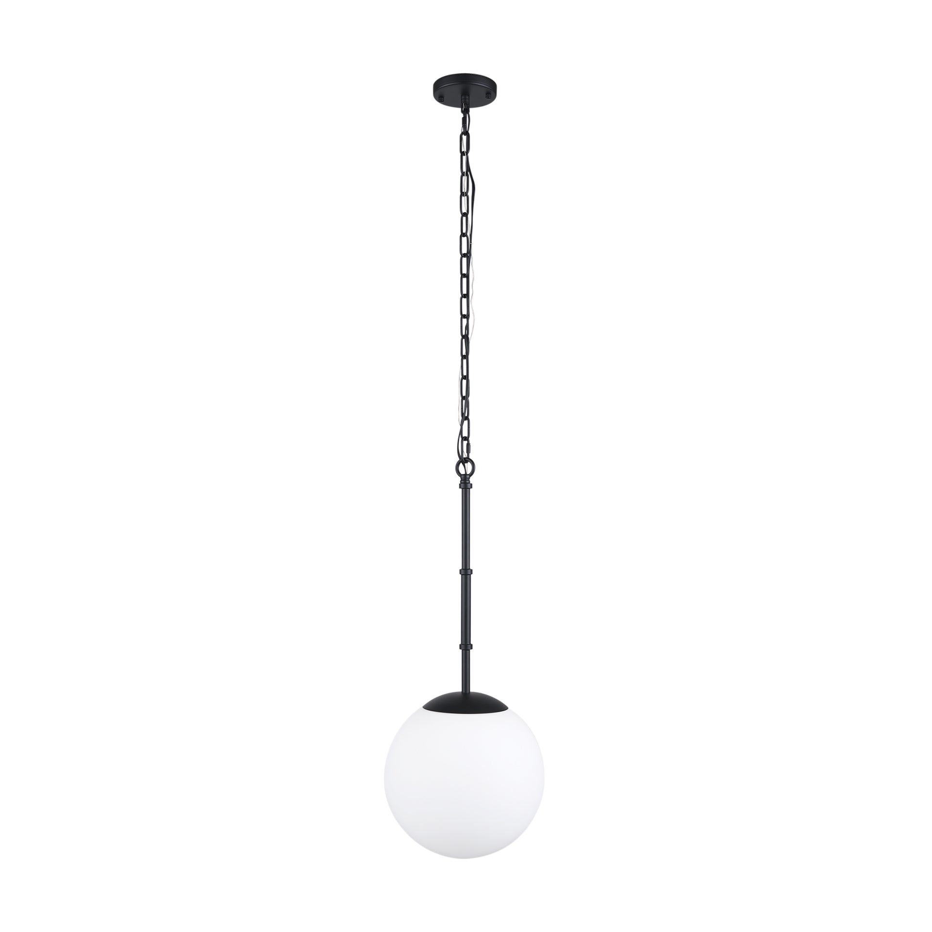 Edie Matte Black Metal w/ Frosted Glass Globe 1 - Light Pendant - Central Designs