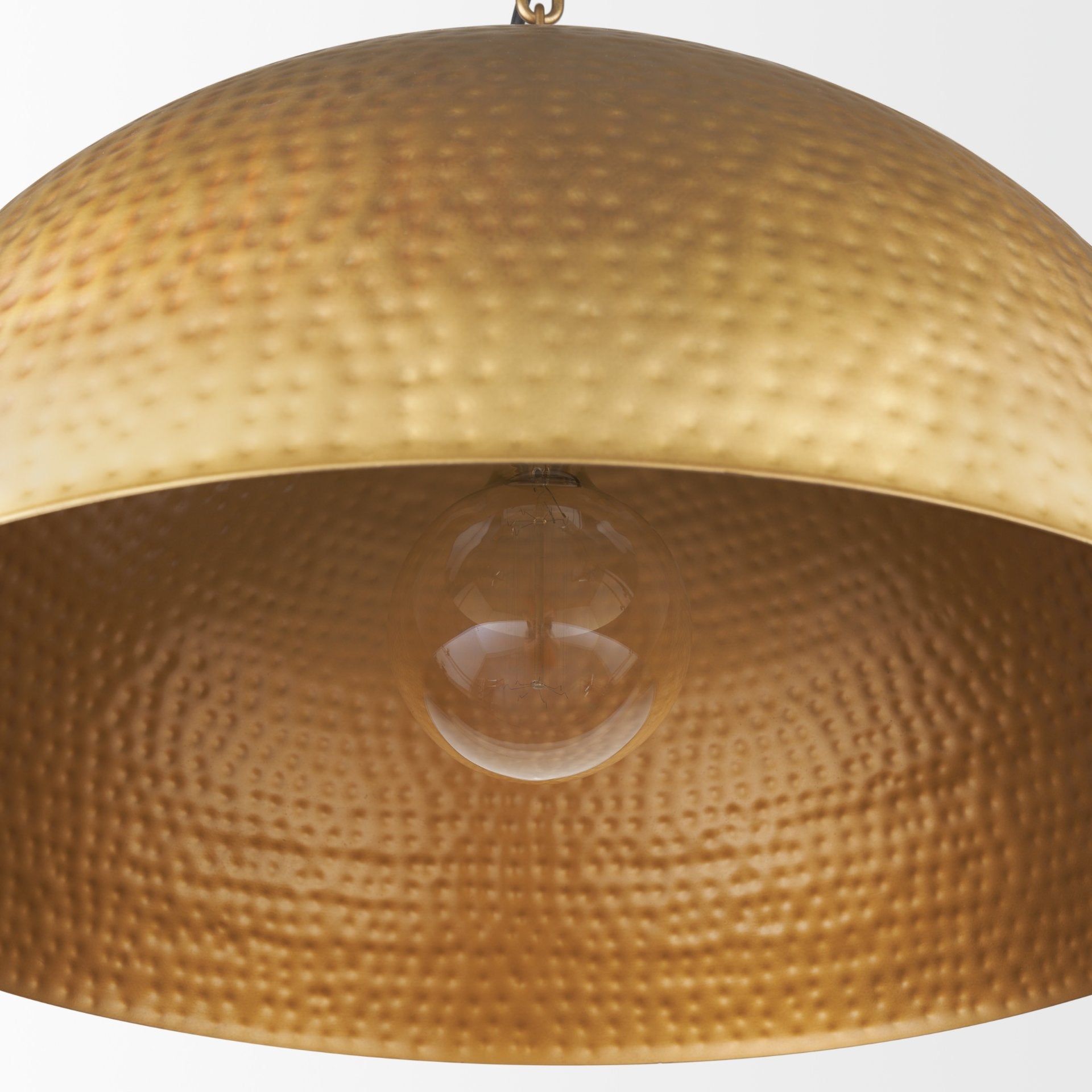 Karina 24" Round Brass - tone Hammered Metal Dome Pendant Light - Central Designs