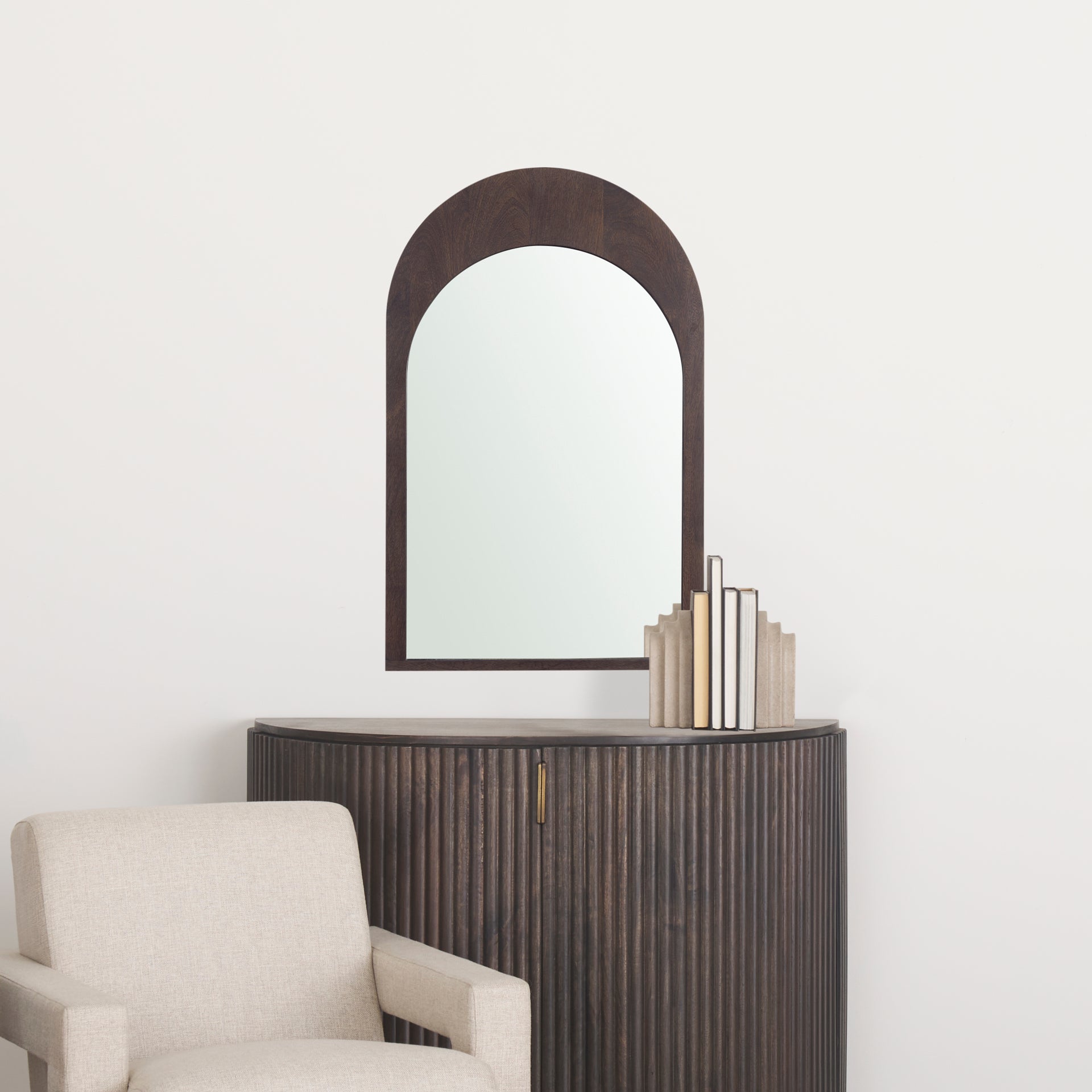 Celeste Dark Brown Wood Arched Mirror - Central Designs