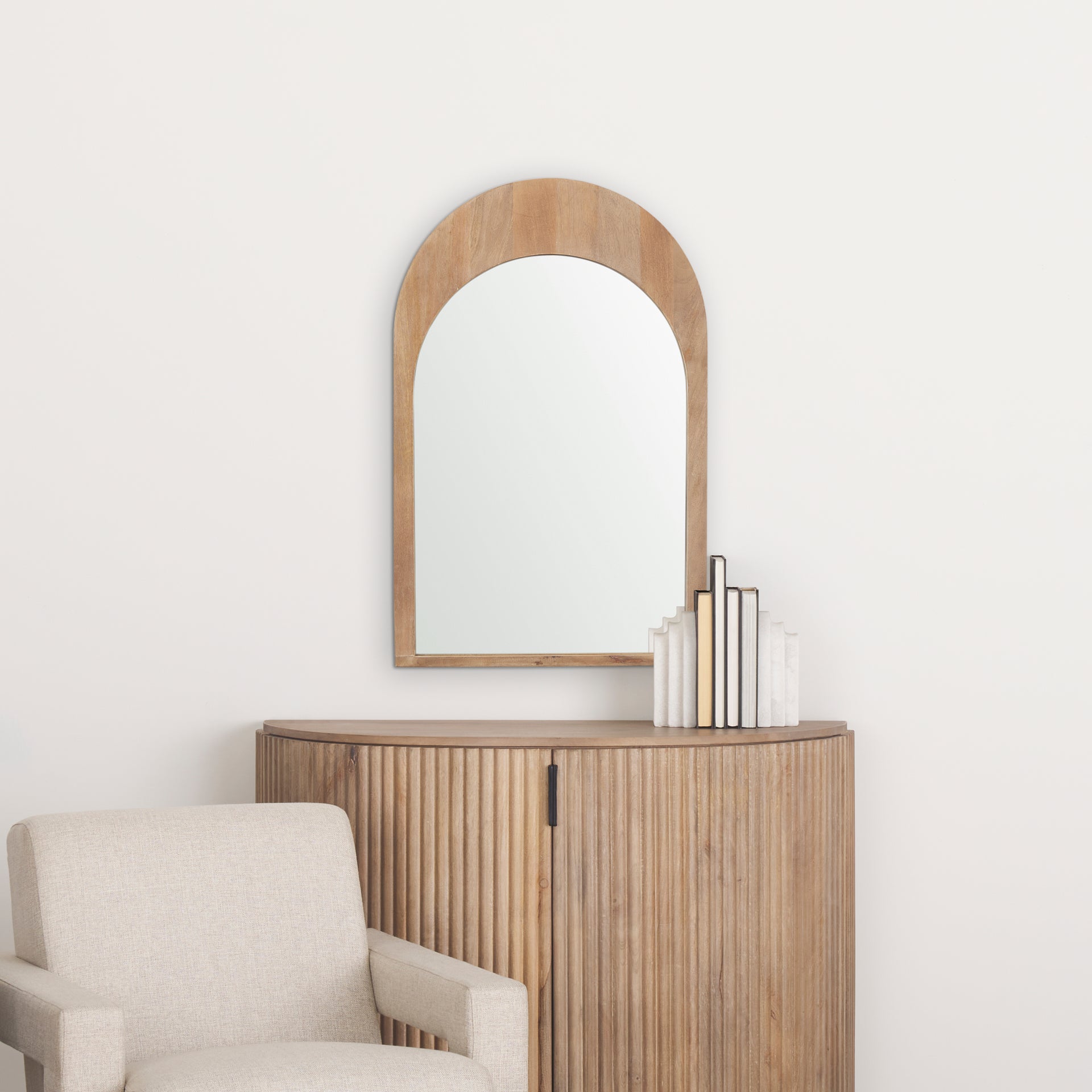 Celeste Light Brown Wood Arched Mirror - Central Designs