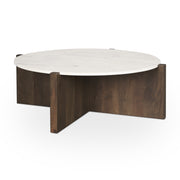 Bianca Dark Brown Wood w/ Marble Round Top Coffee Table - Central Designs