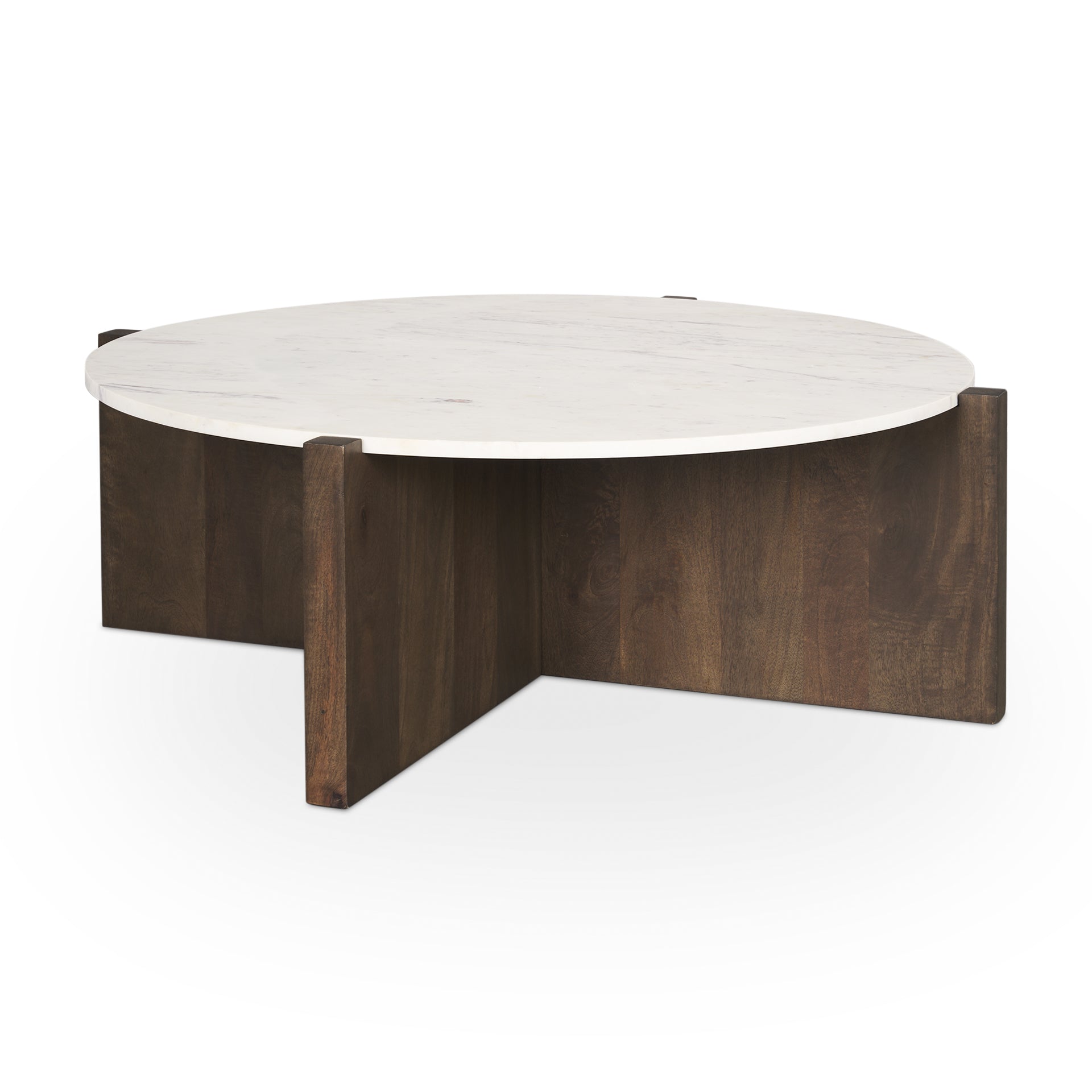 Bianca Dark Brown Wood w/ Marble Round Top Coffee Table - Central Designs