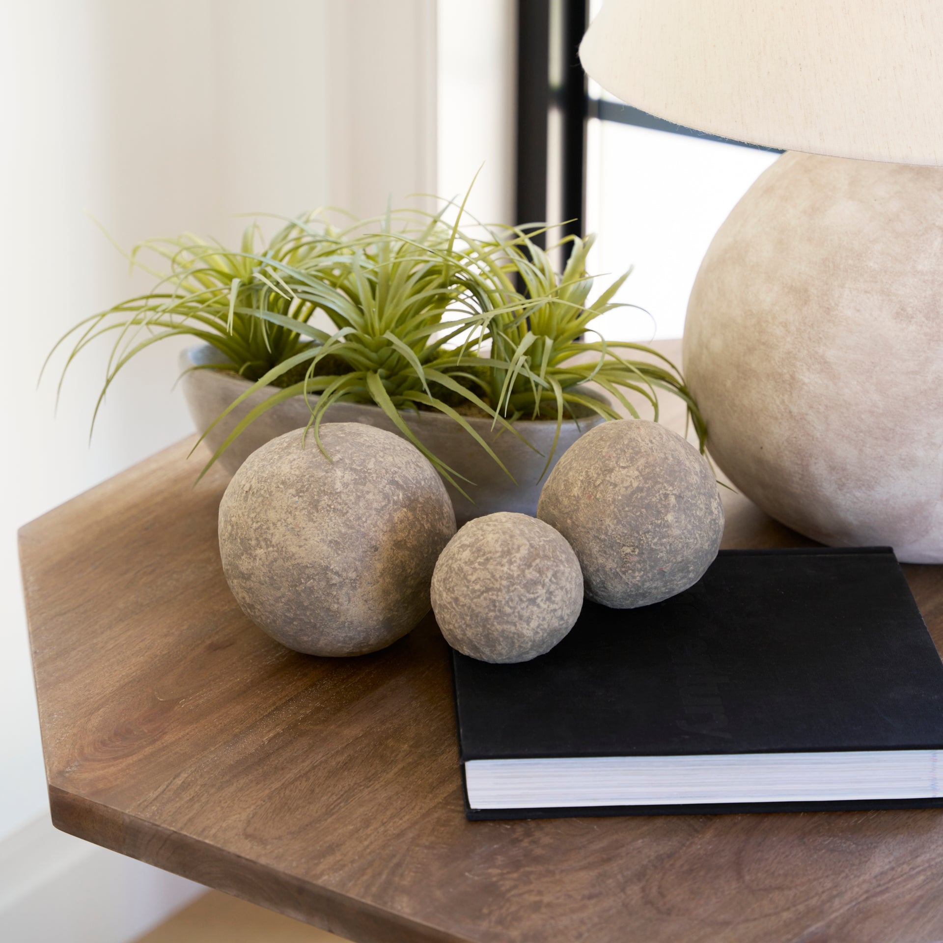 Sunita Set of 3 Gray Paper Mache Orbs - Central Designs