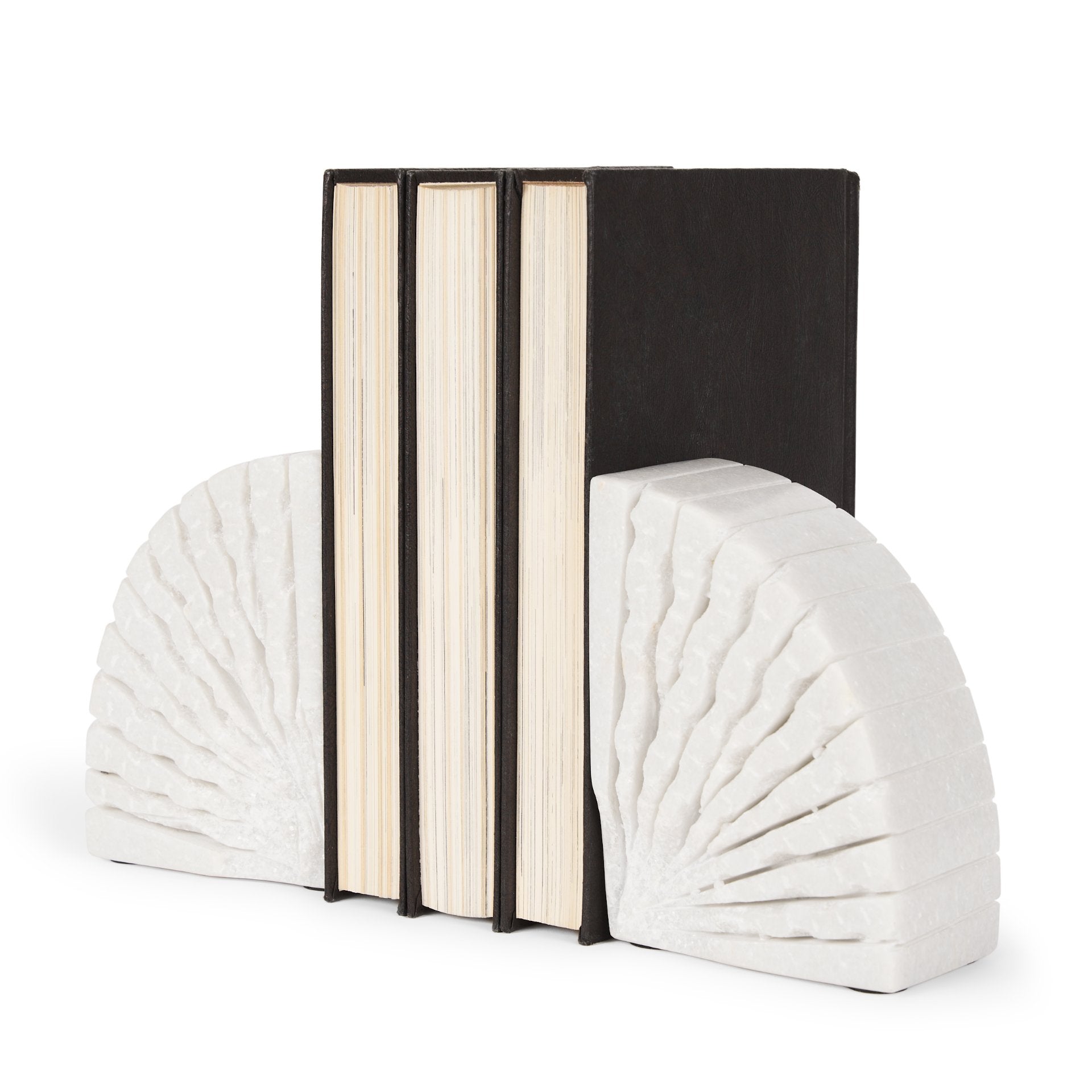 Stept White Marble Bookends w/rough carving (set of 2) - Central Designs