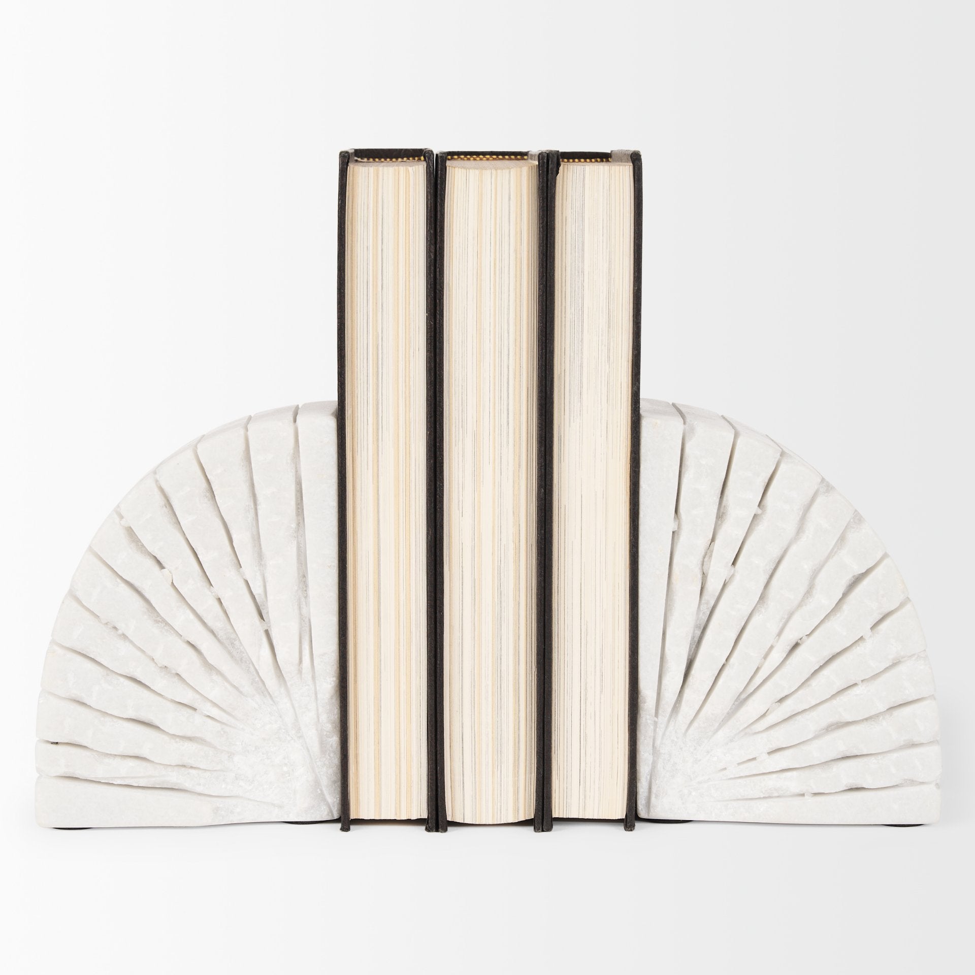 Stept White Marble Bookends w/rough carving (set of 2) - Central Designs