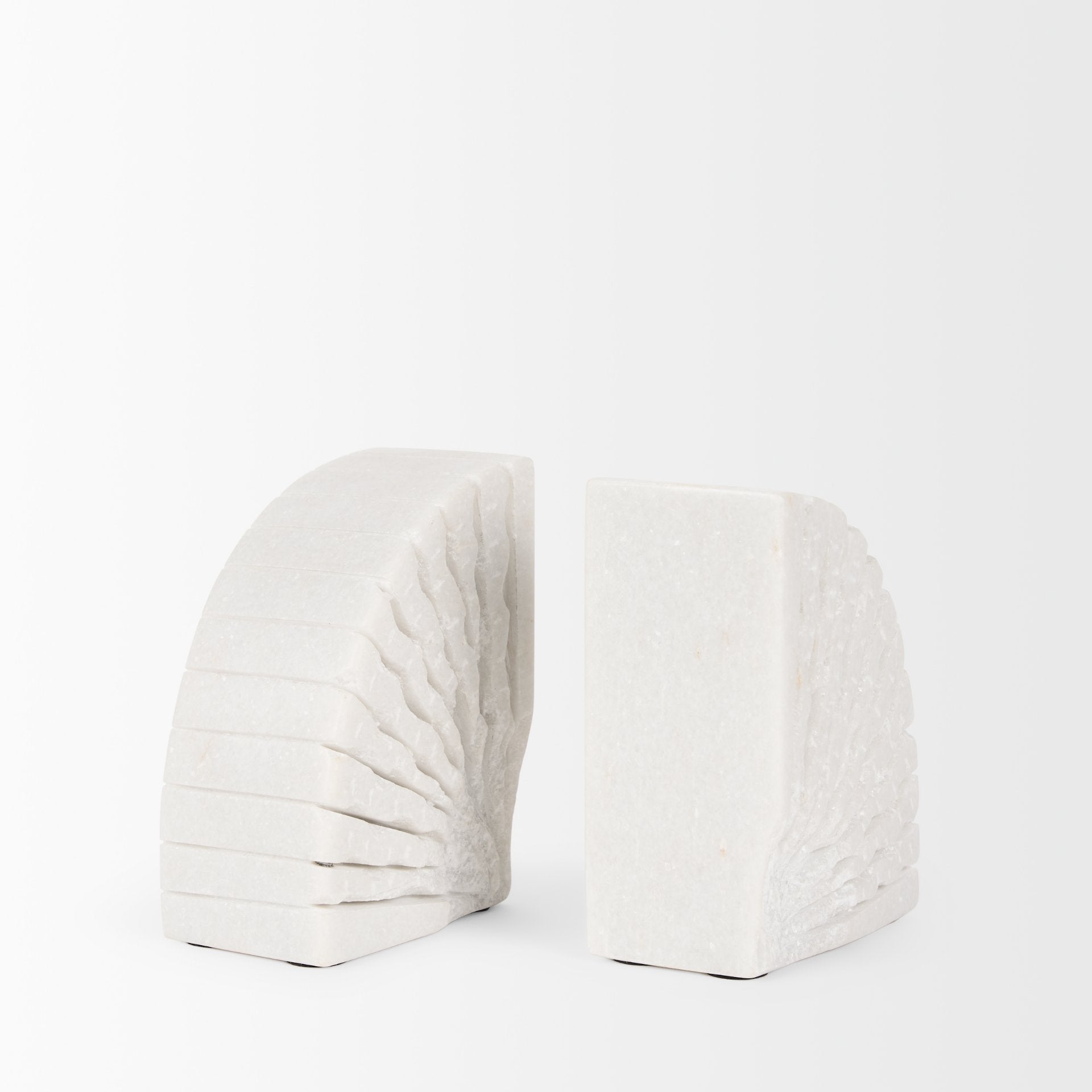 Stept White Marble Bookends w/rough carving (set of 2) - Central Designs
