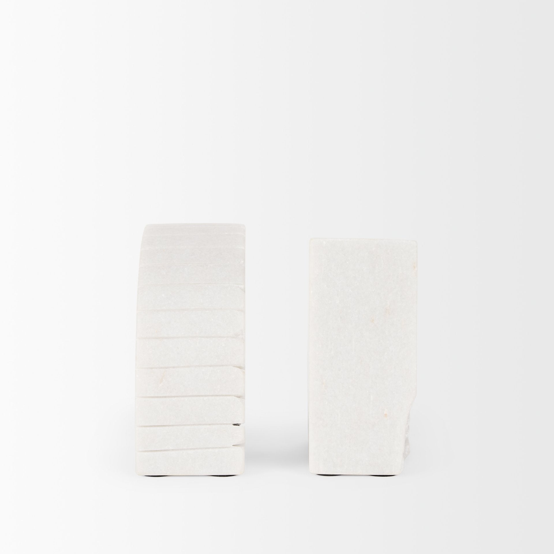 Stept White Marble Bookends w/rough carving (set of 2) - Central Designs