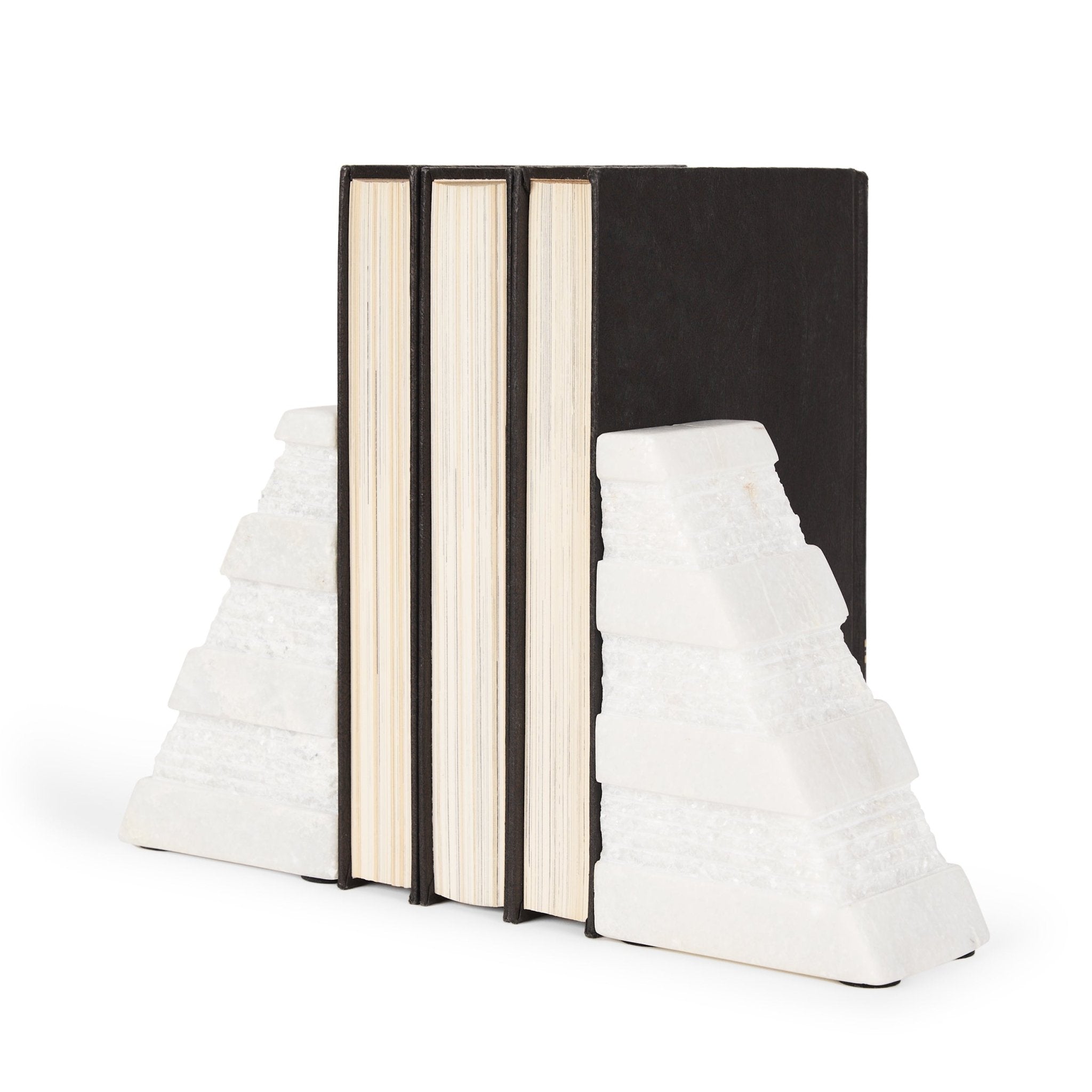 Cavetto White Marble Bookends w/rough carving S/2 - Central Designs