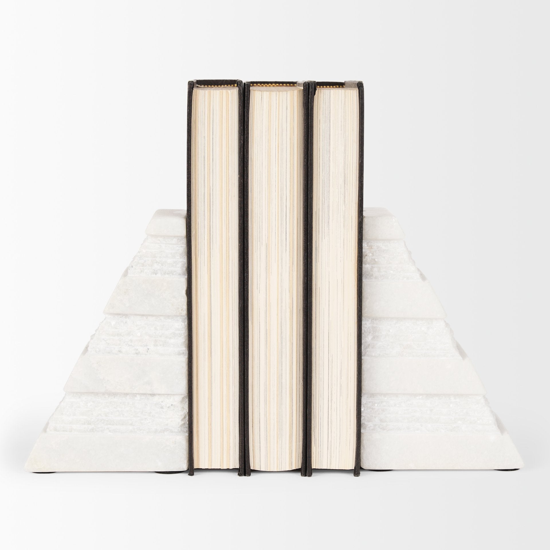 Cavetto White Marble Bookends w/rough carving S/2 - Central Designs